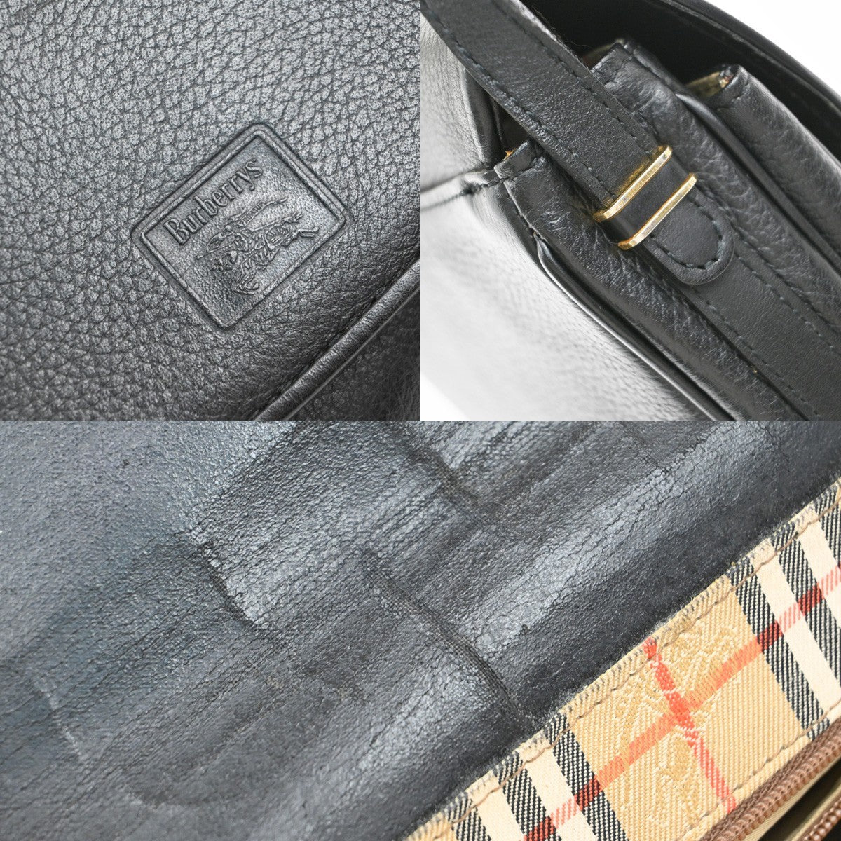 Burberrys Logo Nova Check Shoulder Bag Leather Black GHW 08EF890