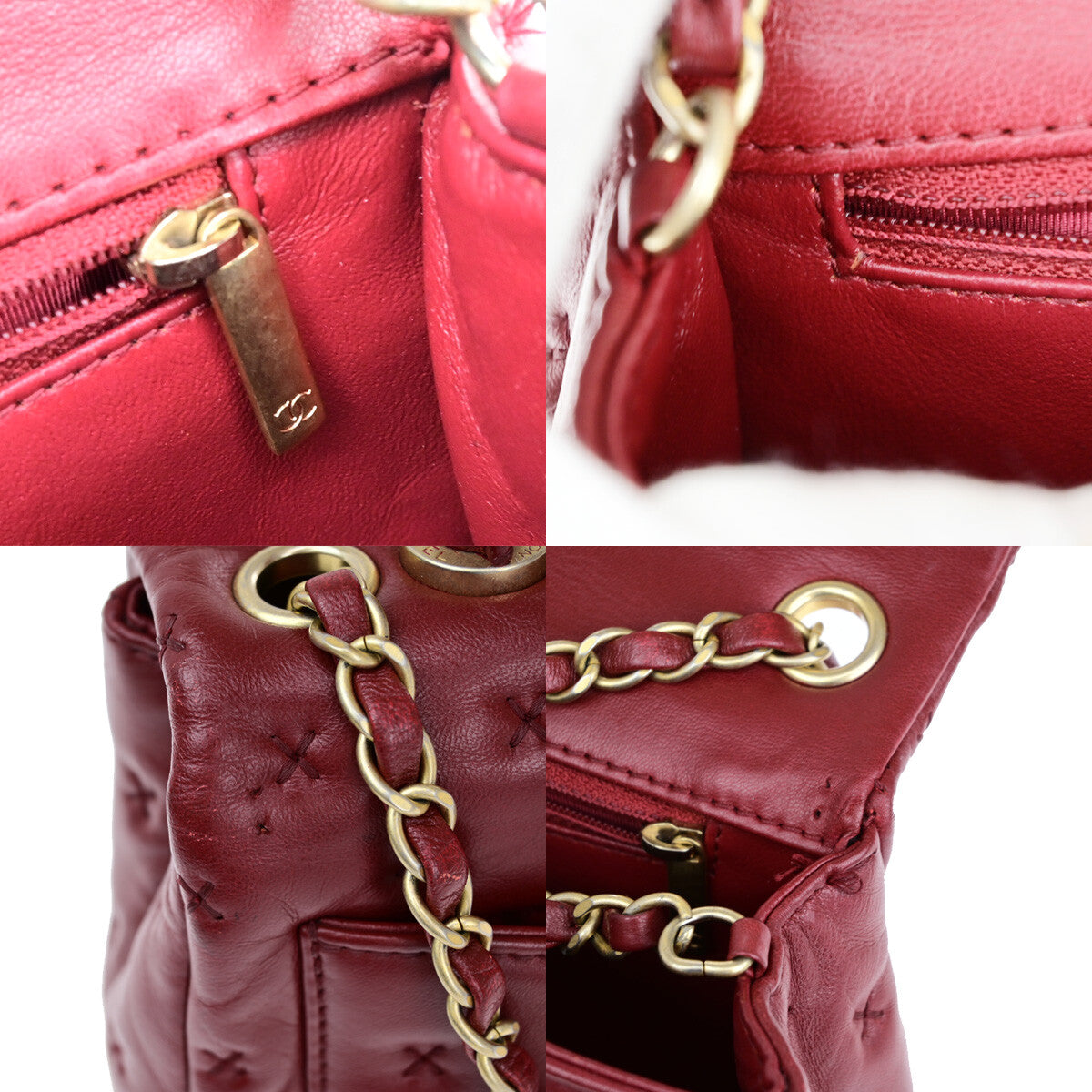 CHANEL CC Cross Stitch 2Way Chain Shoulder Hand Bag Leather Red GHW 805RJ983