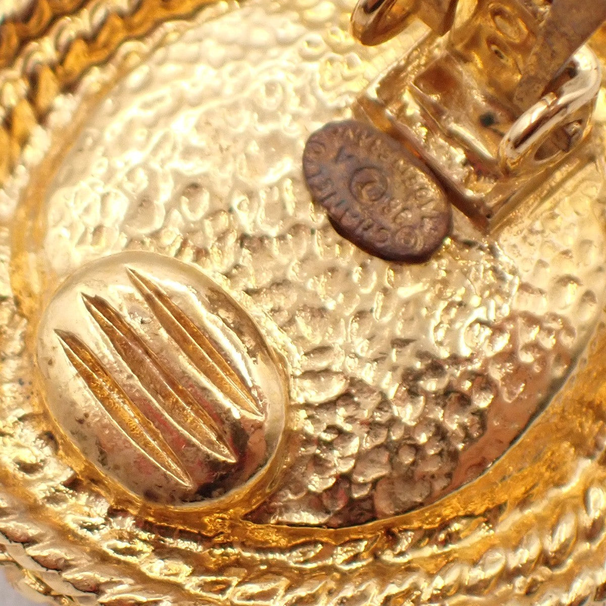 CHANEL CC Logo round Button Earrings Clip-On Color Stone Gold Brown 30RF761