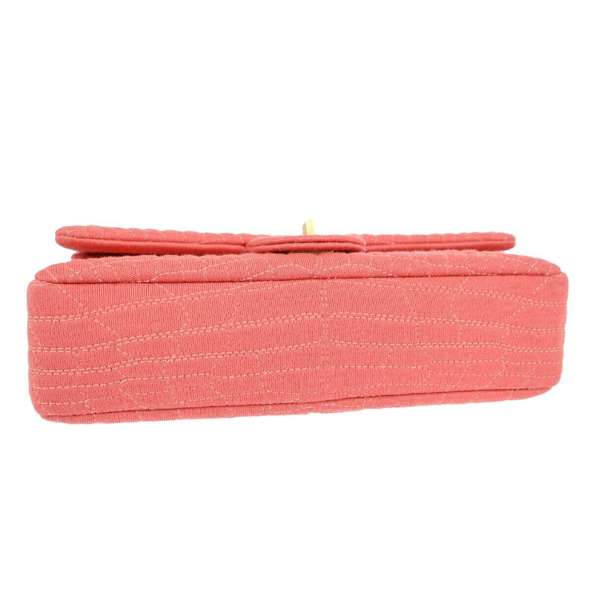 CHANEL Logo 2.55 Double Flap Chain Shoulder Bag Canvas Leather Pink GHW 314RJ738