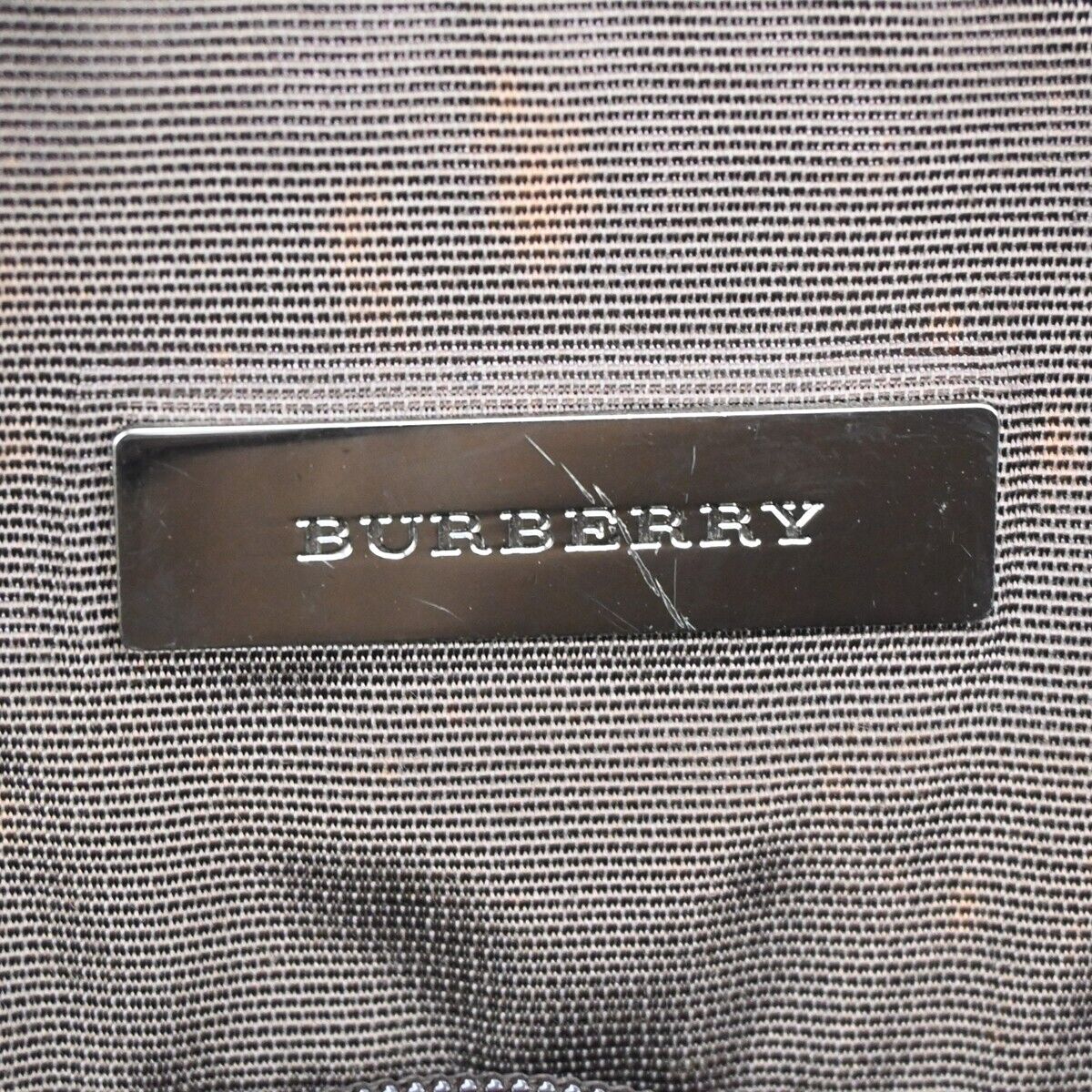 BURBERRY Logo Nova Check Hand Bag Canvas Leather Beige Brown Silver 63HB067