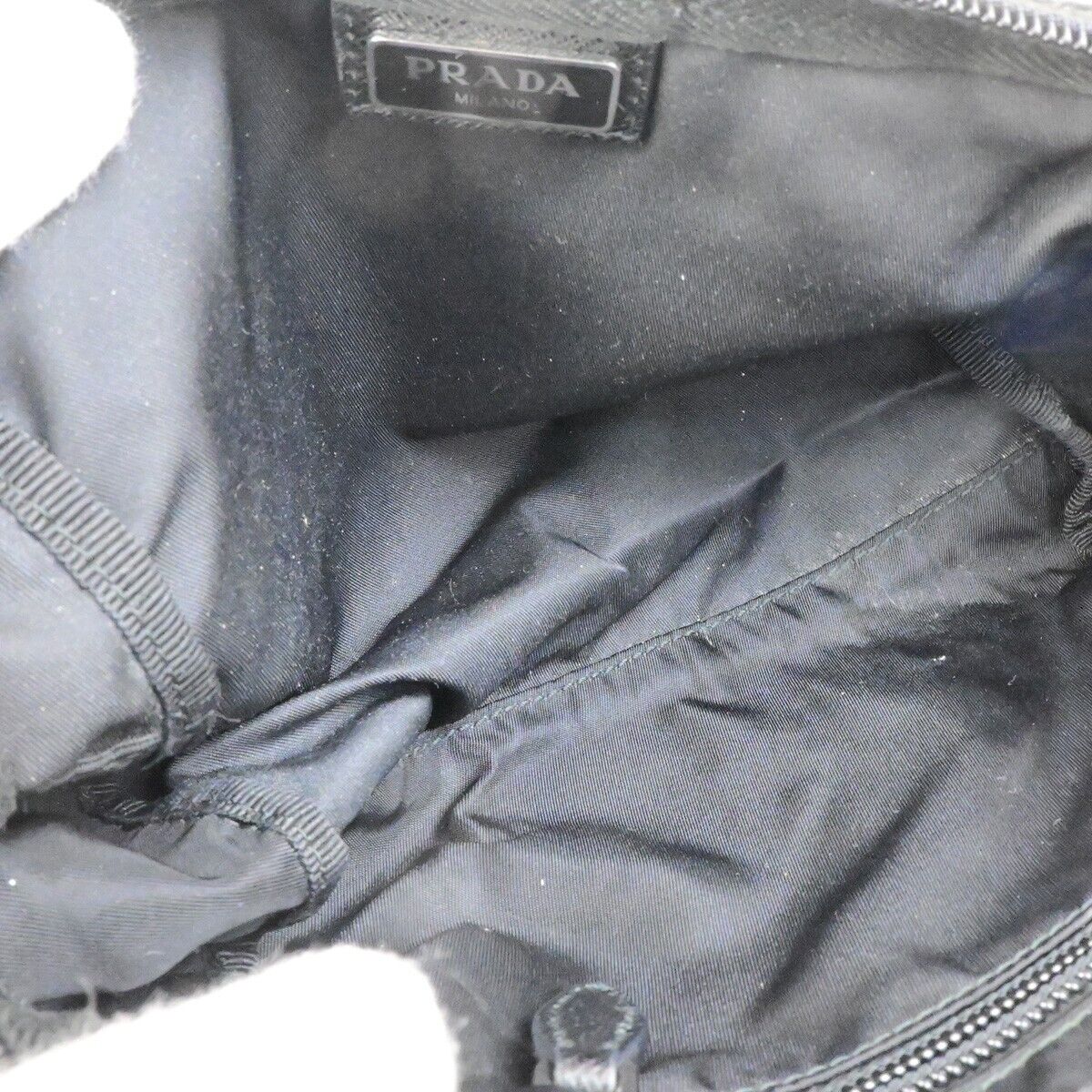PRADA Logo Tessuto Cosmetic Pouch Nylon Leather Black Silver 32KA464