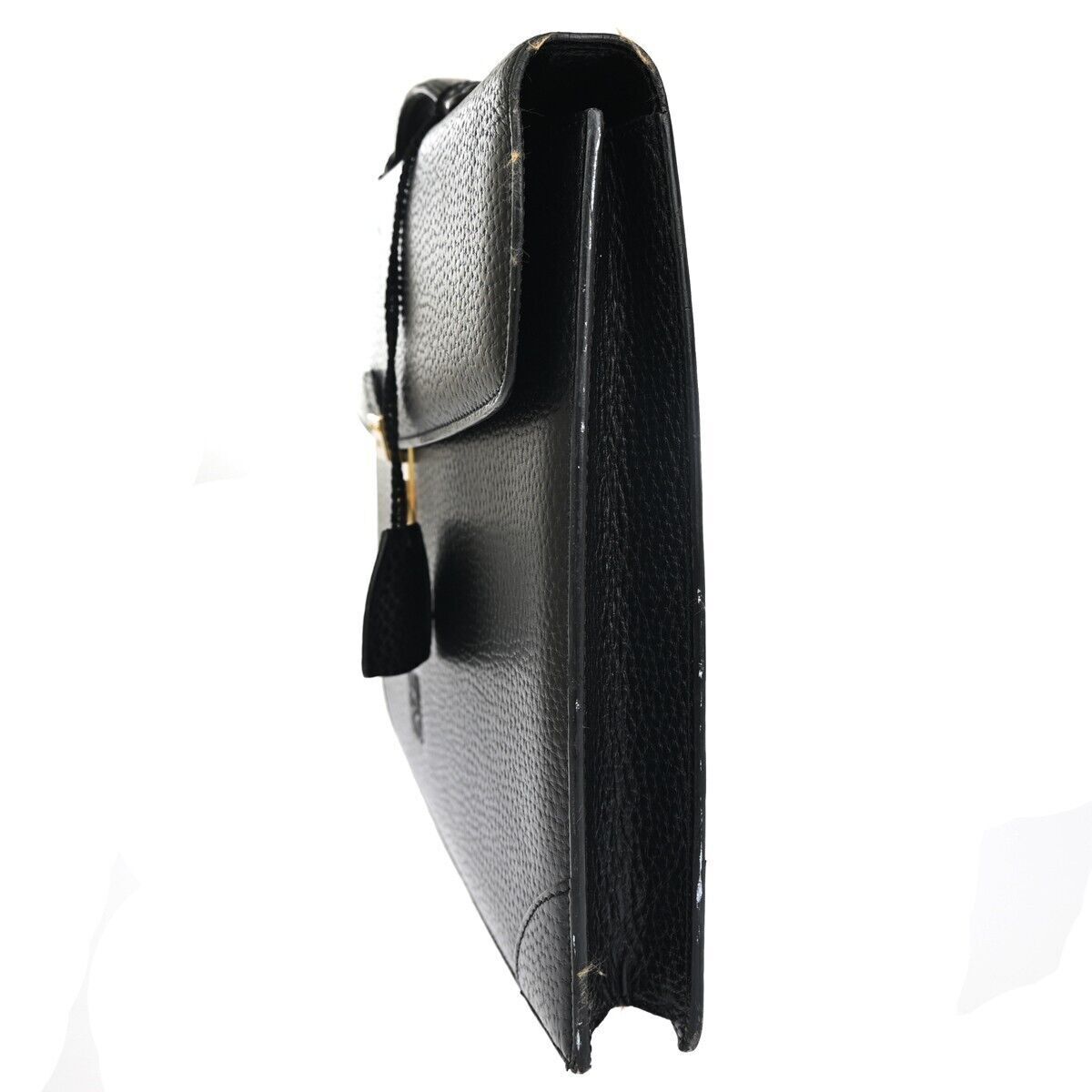 LOEWE Logo Anagram Briefcase Hand Bag Leather Key Black Gold Spain 61GA035