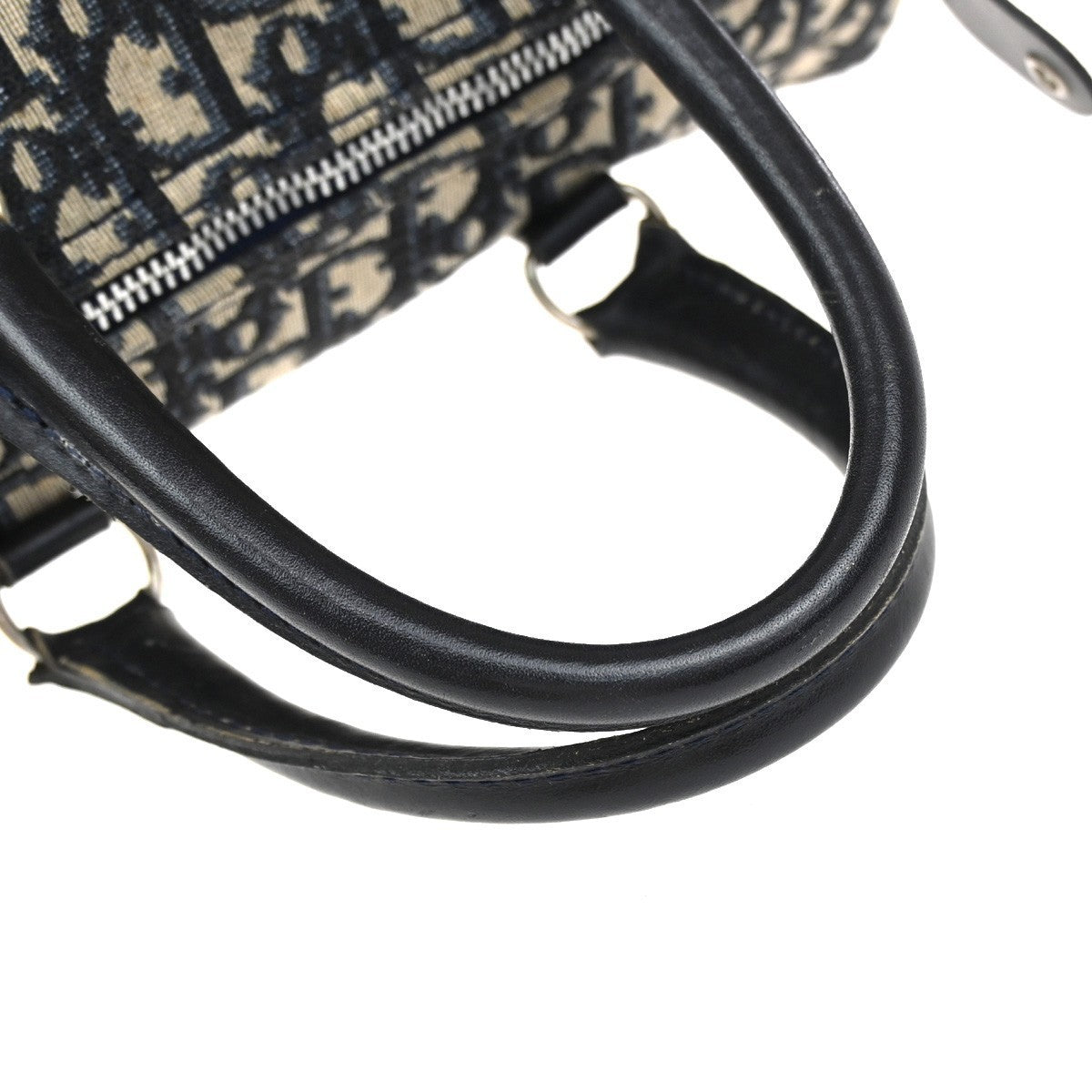 CHRISTIAN DIOR Logo Trotter Pattern Hand Bag Canvas Leather Blue France 88YJ217