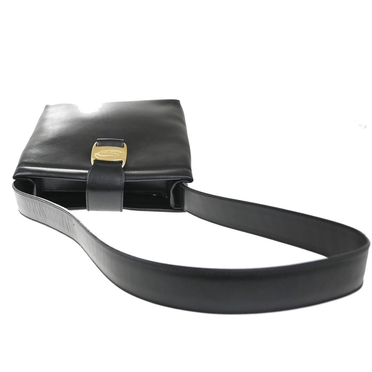 Salvatore Ferragamo Vara Logo Shoulder Hand Bag Leather Black GHW Italy 80MA214