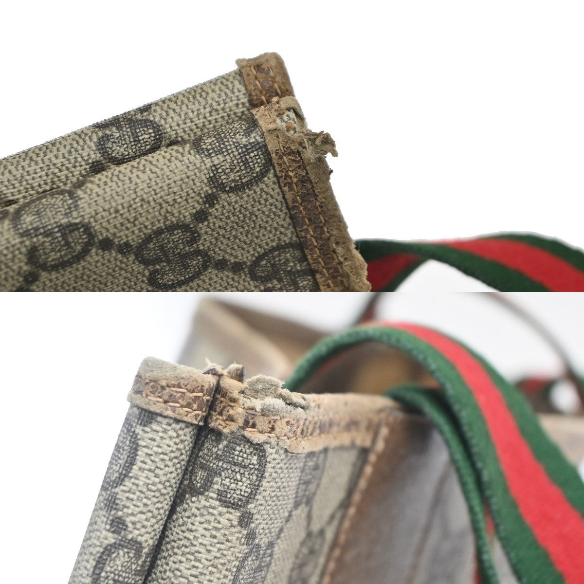 GUCCI Logo GG Sherry Line Shoulder Tote Hand Bag PVC Leather Beige Italy 60MA456