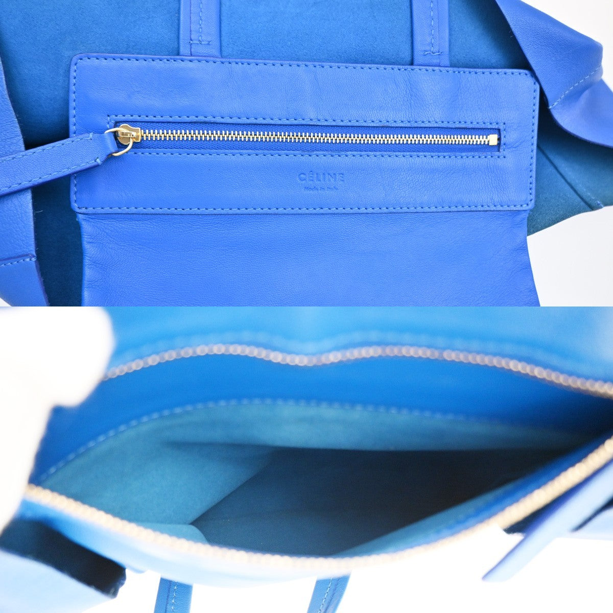 CELINE Horizontal Cabas Hand Tote Bag Bicolor Leather Blue Beige 38YJ129
