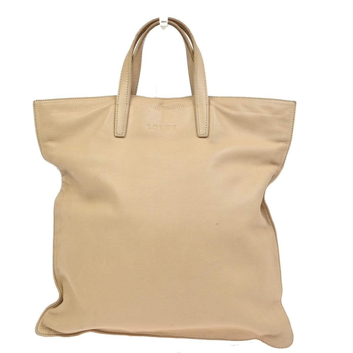 LOEWE Logo Shoulder Tote Hand Bag Leather Beige SHW Spain 30CA771