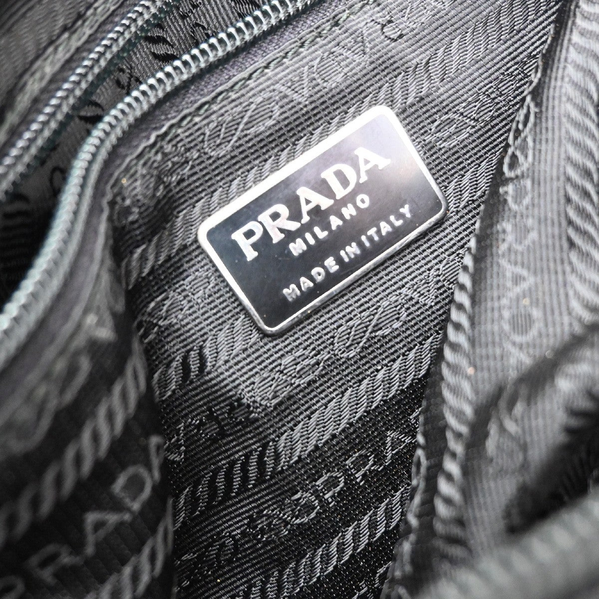 PRADA Logo Beaded Hand Bag Nylon Tessuto Leather Black Italy 09CB017
