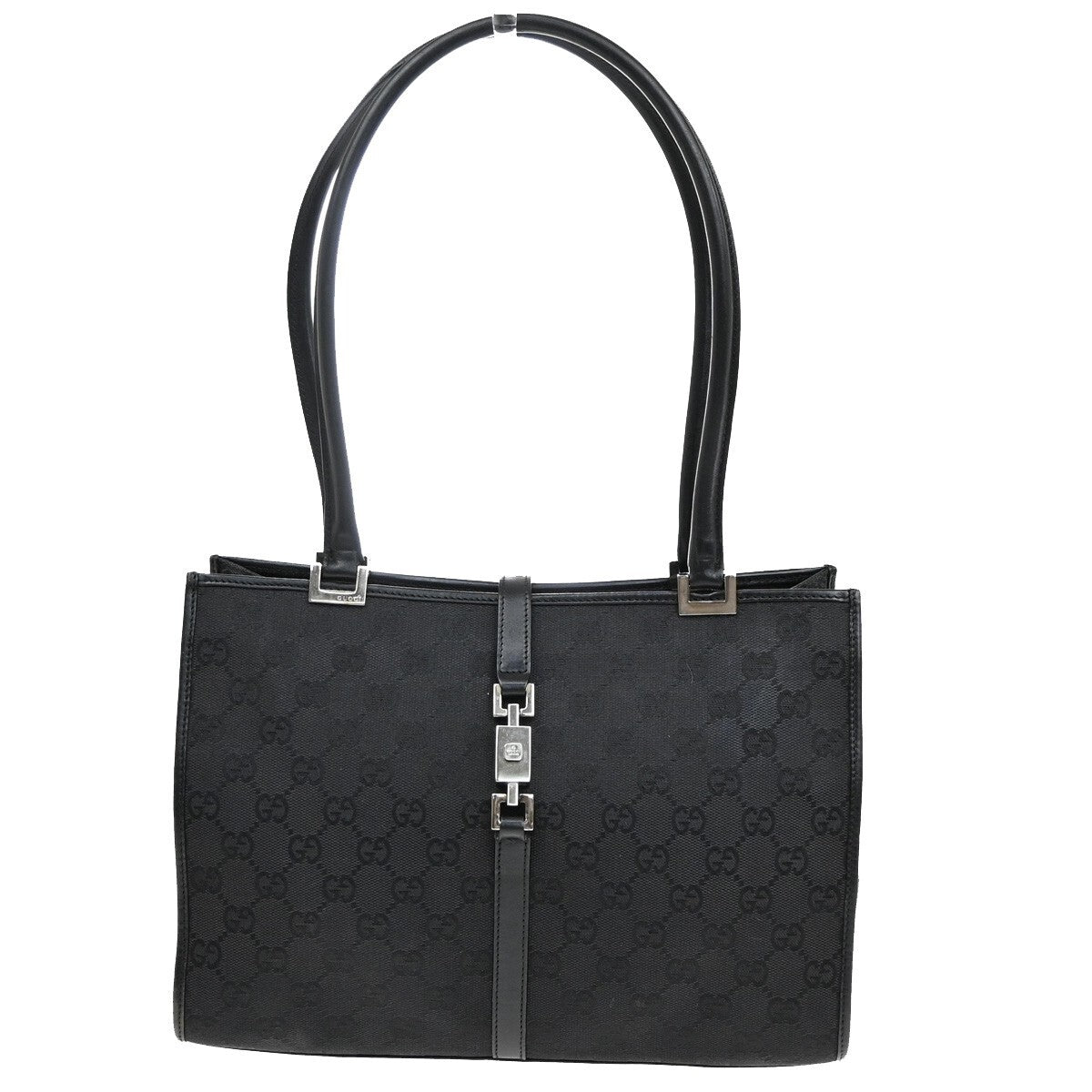 GUCCI Logo Jackie GG Pattern Shoulder Hand Bag Canvas Leather Black SHW 36EE304