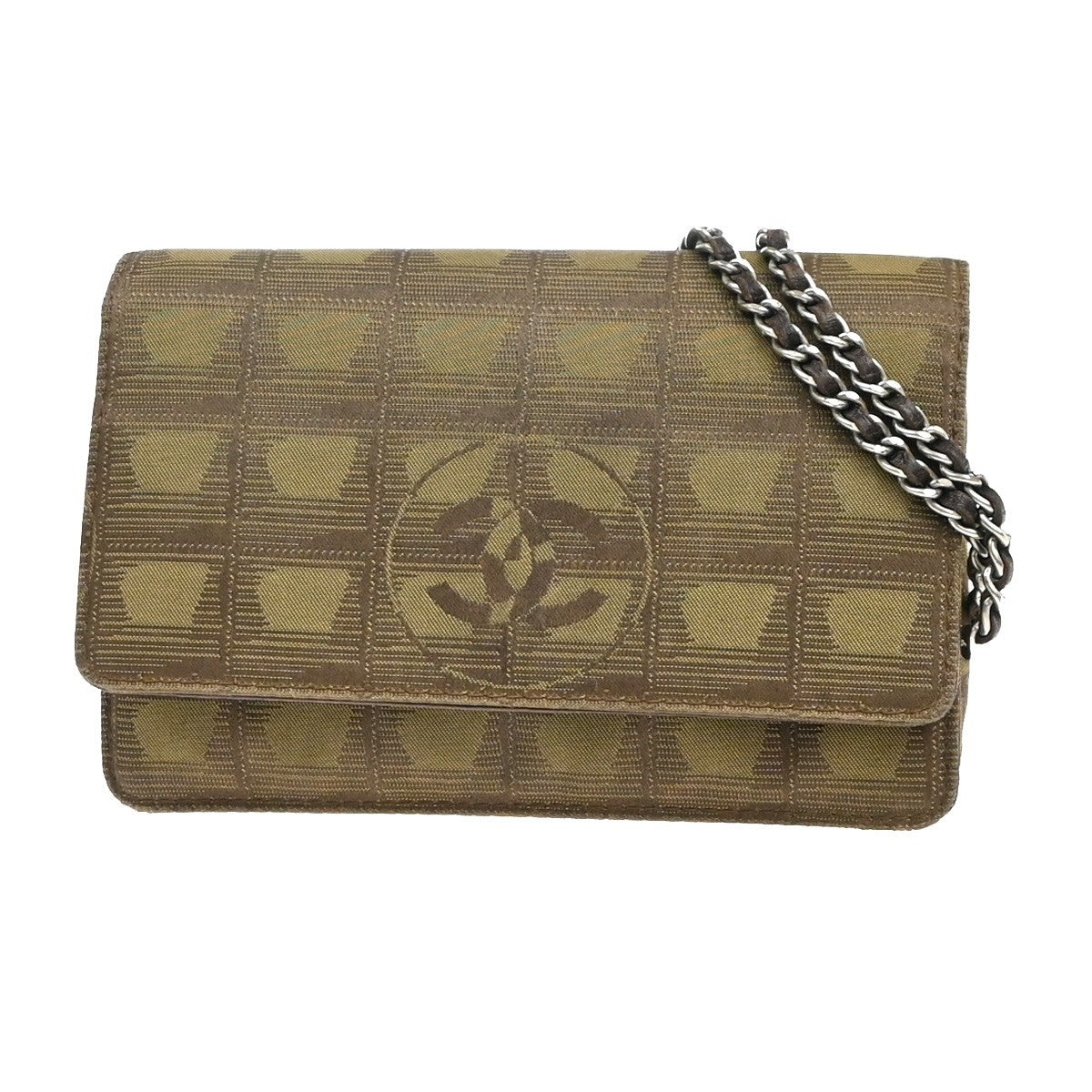 CHANEL New Travel Line Chain Shoulder Bag Wallet Canvas Leather GN Italy 95KC938
