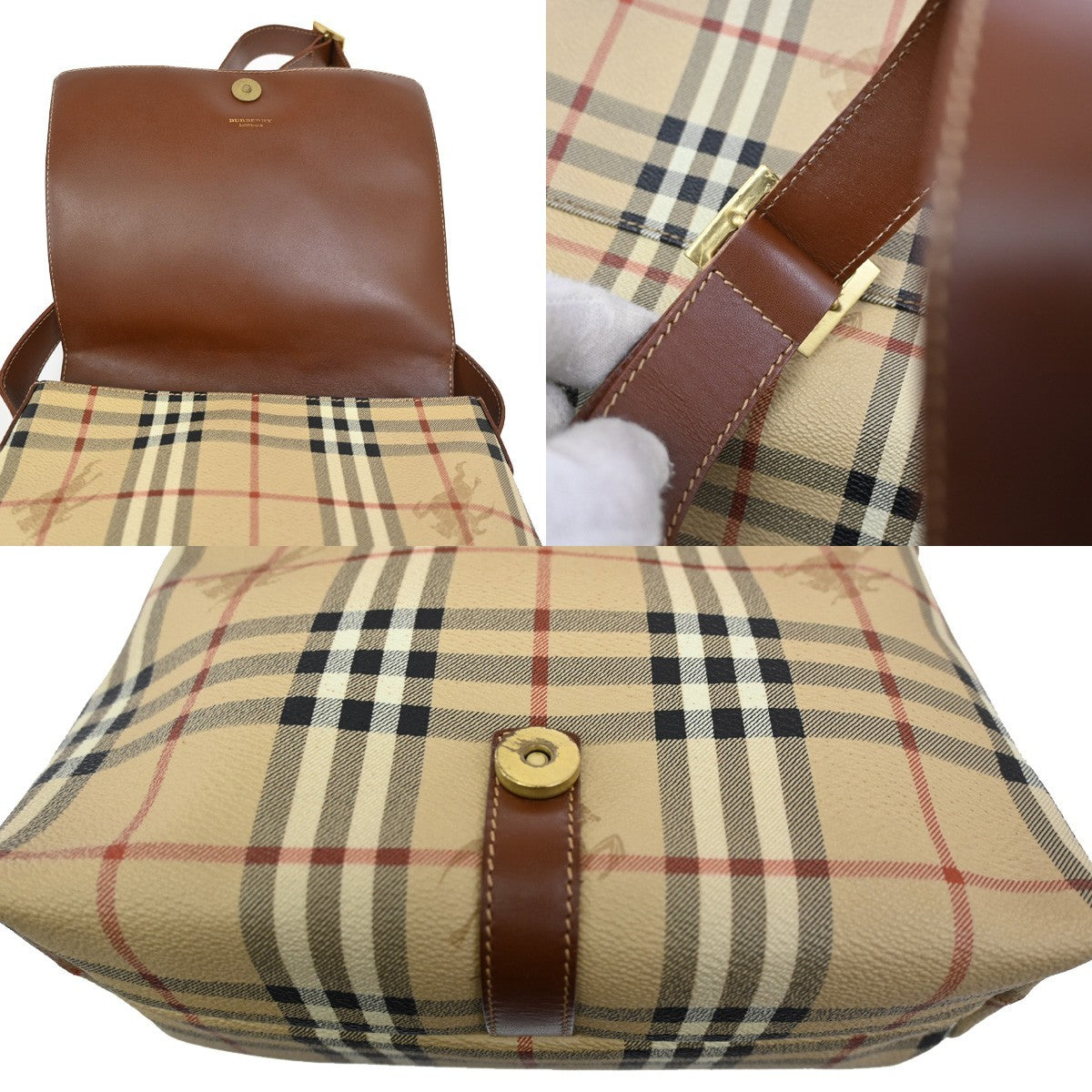 BURBERRY Logo Nova Check Shoulder Bag PVC Leather Brown GHW 31CA247