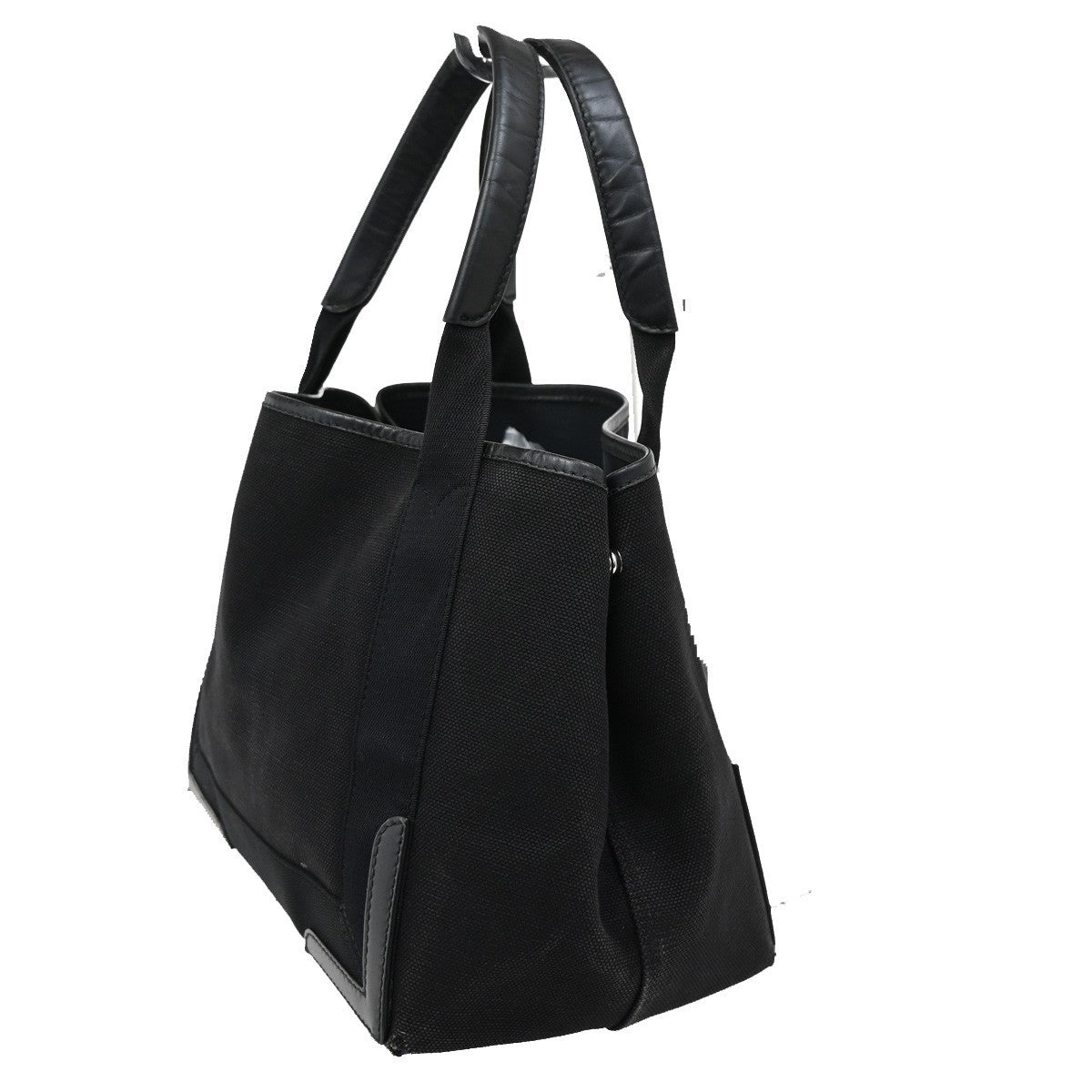 BALENCIAGA Logo Navy Cabas S Hand Bag Canvas Leather Black Italy 65EF883