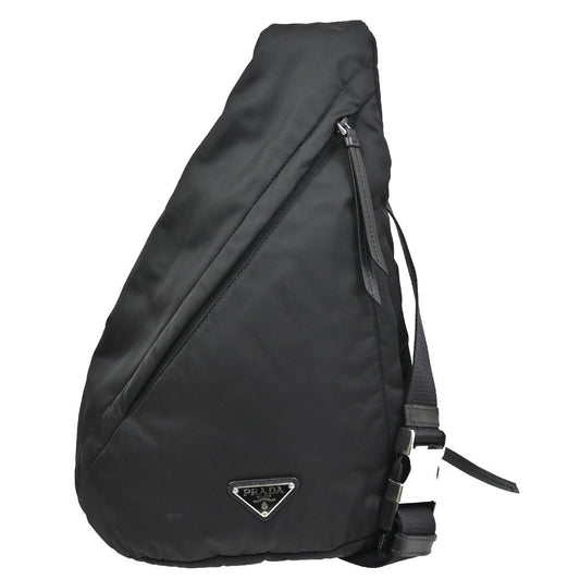 PRADA Plate Logo Tessuto Shoulder Body Bag Nylon Leather Black SHW 683RF804