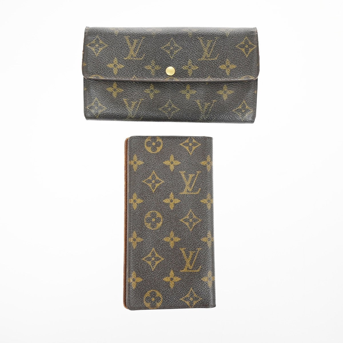LOUIS VUITTON LV Logo 2 Set Bifold Wallet Monogram Leather Brown 02KC912