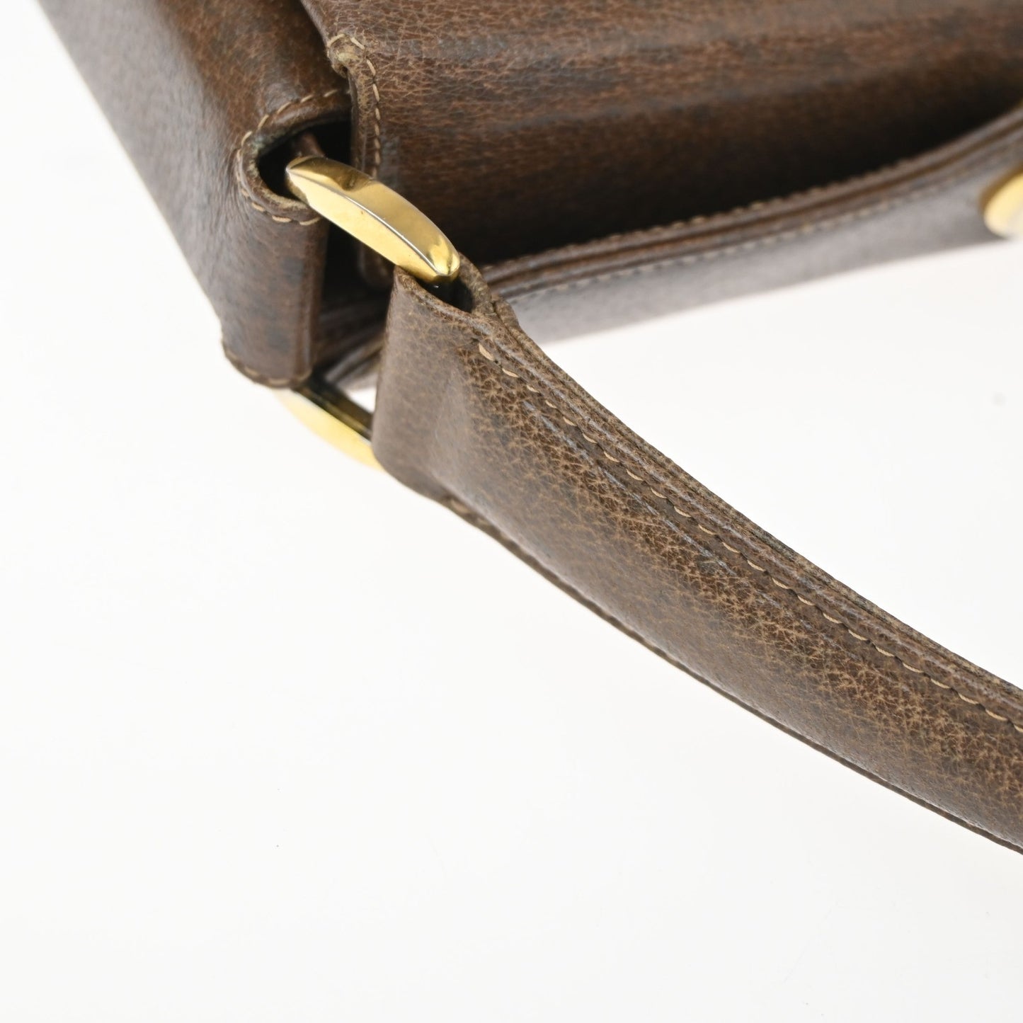 GUCCI Logo Shoulder Hand Bag Turn Lock Leather Brown GHW Italy 35KD066