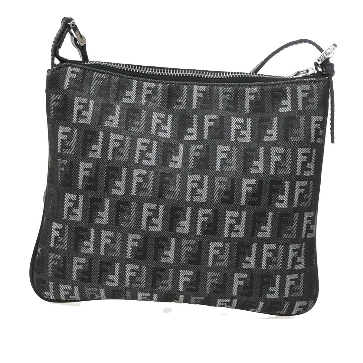 FENDI Logo Zucchino Mini Shoulder Bag Canvas Leather Black SHW Italy 79YH962