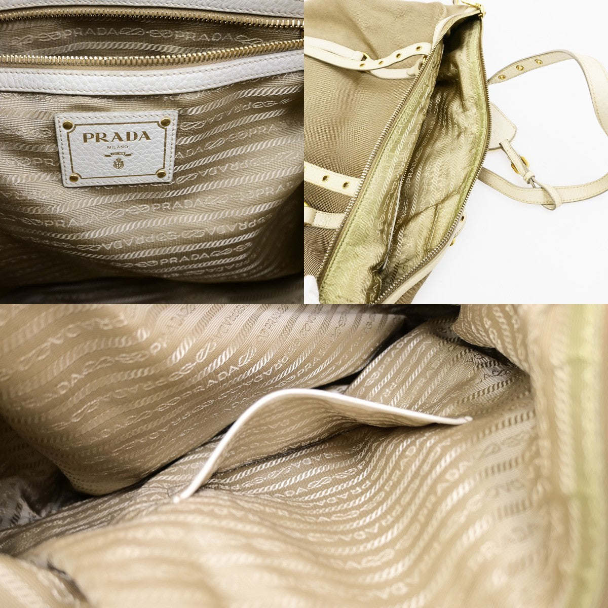 PRADA Logo Jacquard 2Way Shoulder Bag Canvas Leather Brown White GHW 84YJ274