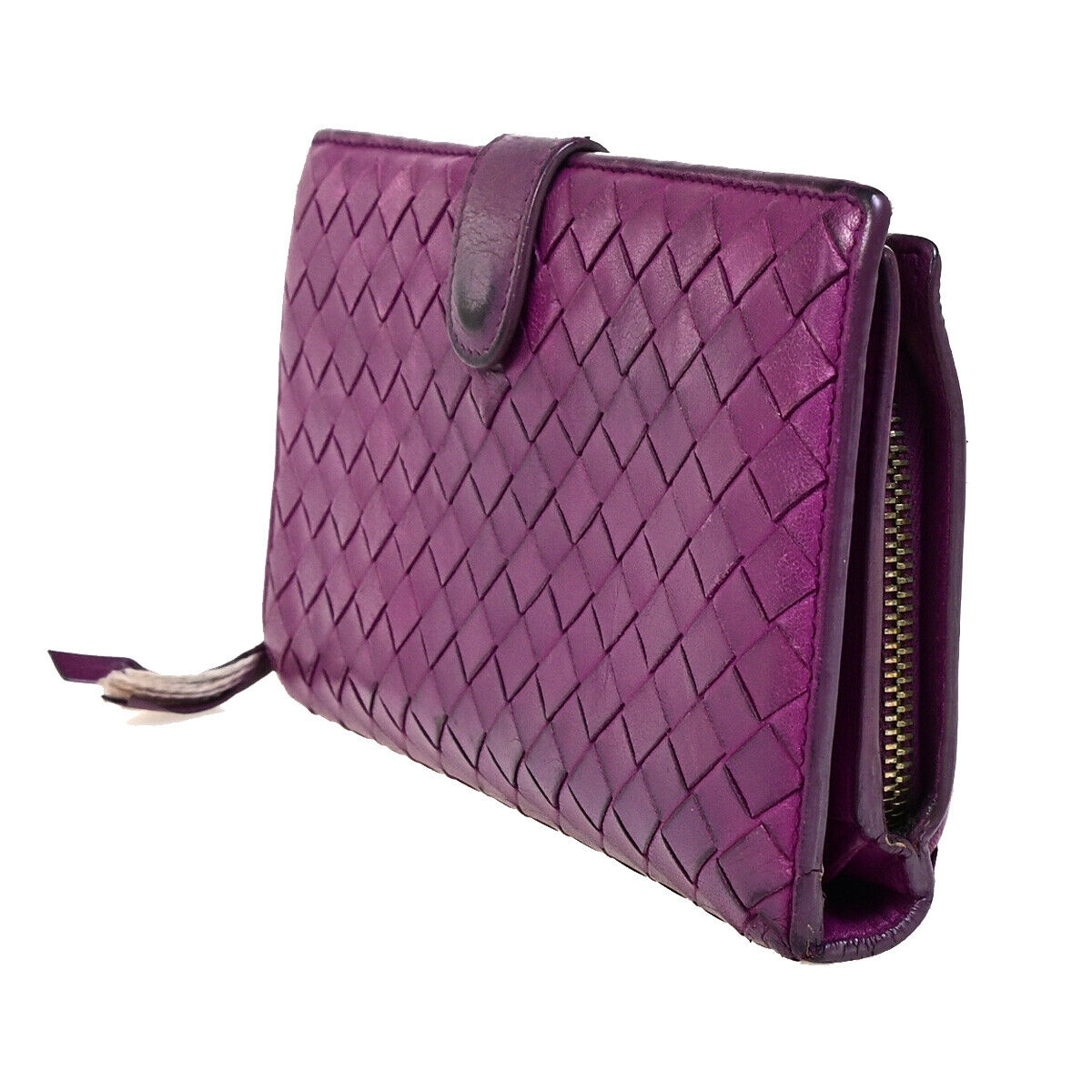 BOTTEGA VENETA Logo Intrecciato Bifold Long Wallet Leather Purple Italy 01EB557