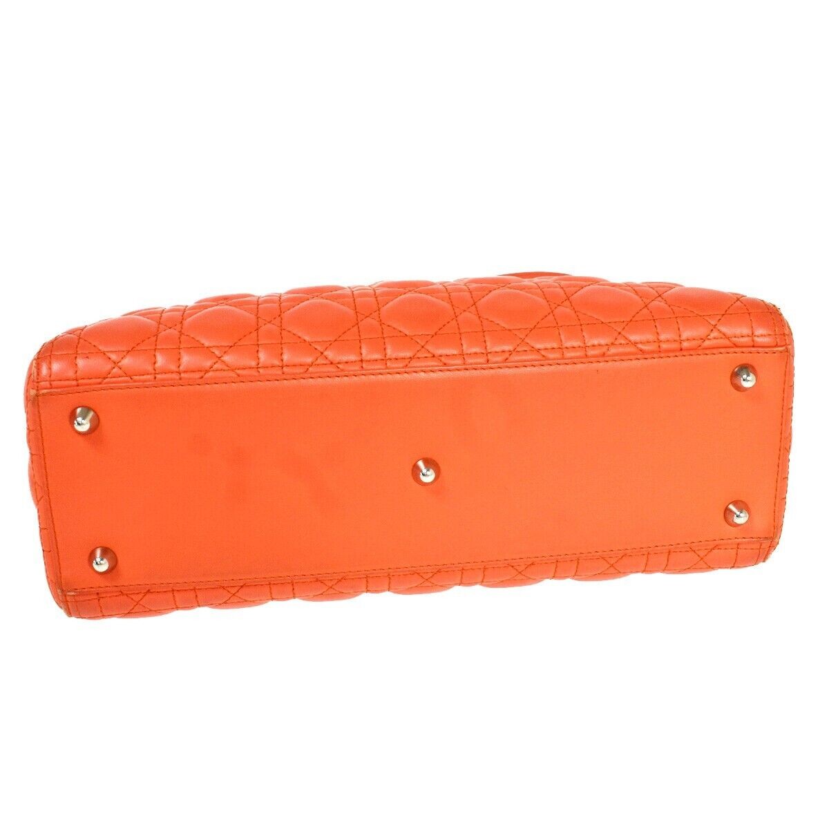 CHRISTIAN DIOR Logo Lady Cannage 2Way Shoulder Hand Bag Leather Orange 691RC569