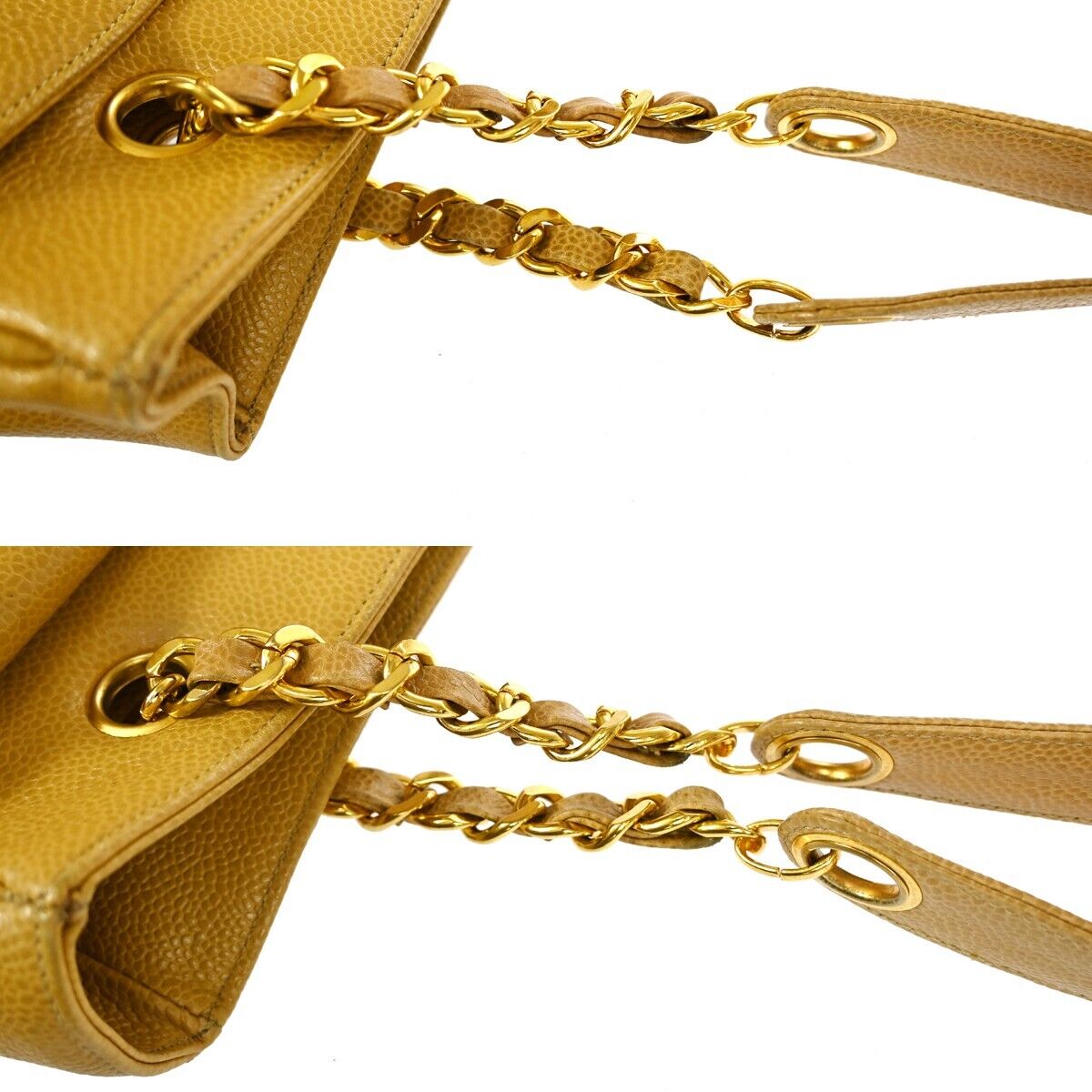 CHANEL CC Logo Chain Shoulder Bag Caviar Skin Leather Beige GHW Vintage 330RH771