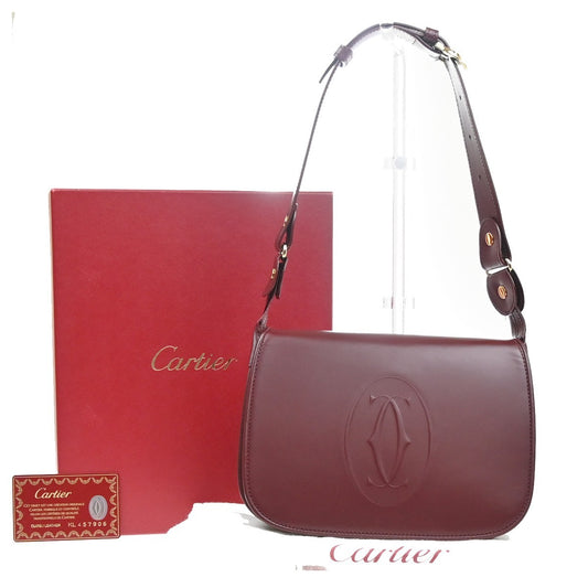CARTIER 2C Logo Shoulder Bag Leather Suede Red Burgundy GHW France 80RL955