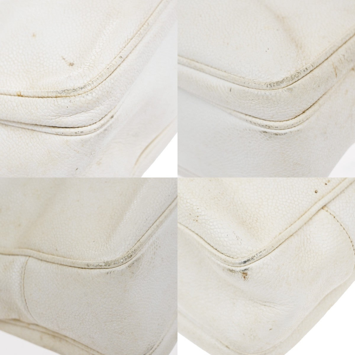 CHANEL CC Shoulder Bag Grained Calfskin Leather White GHW Vintage 12RP179
