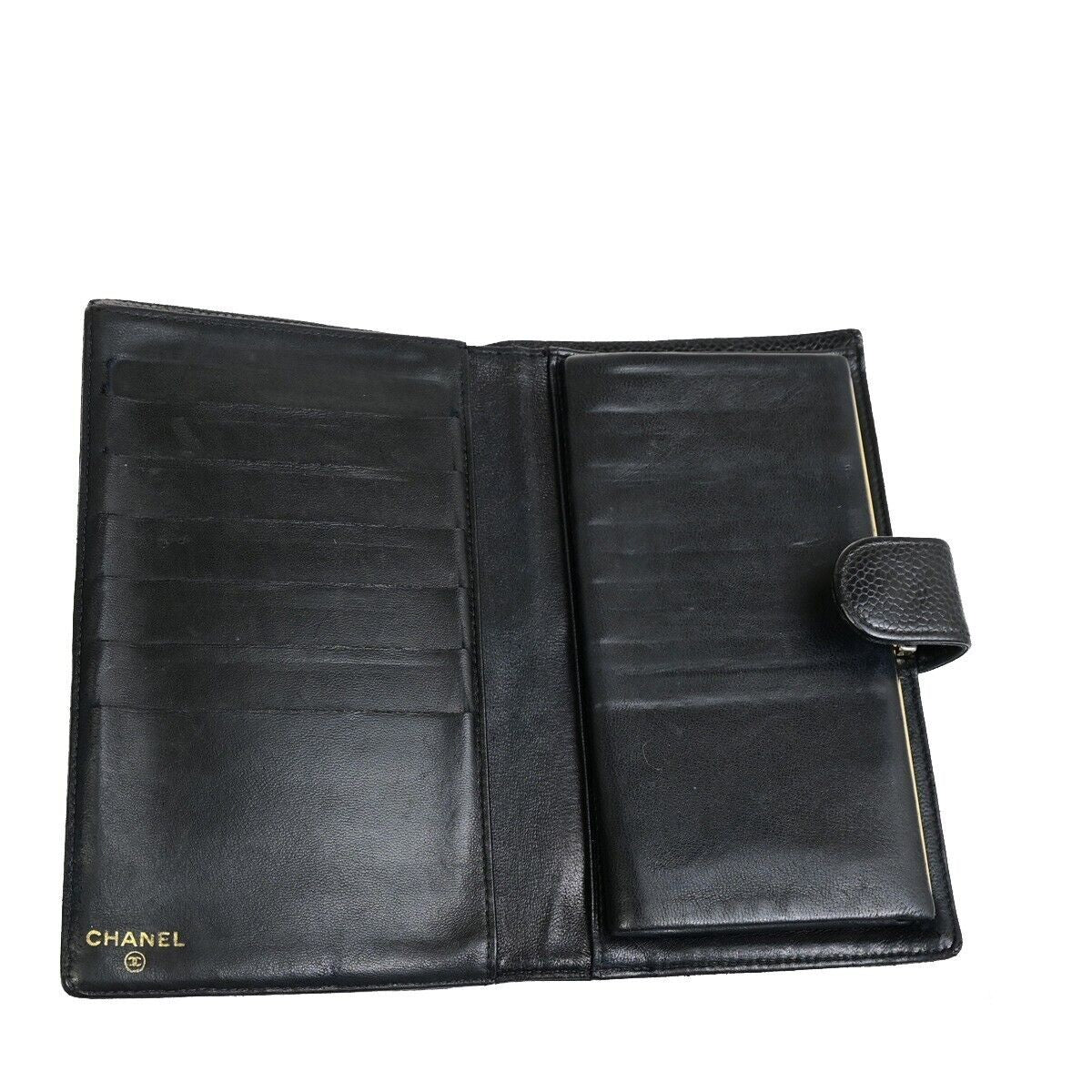 CHANEL CC Long Bifold Wallet Purse Grained Calfskin Leather Black GHW 36RK886