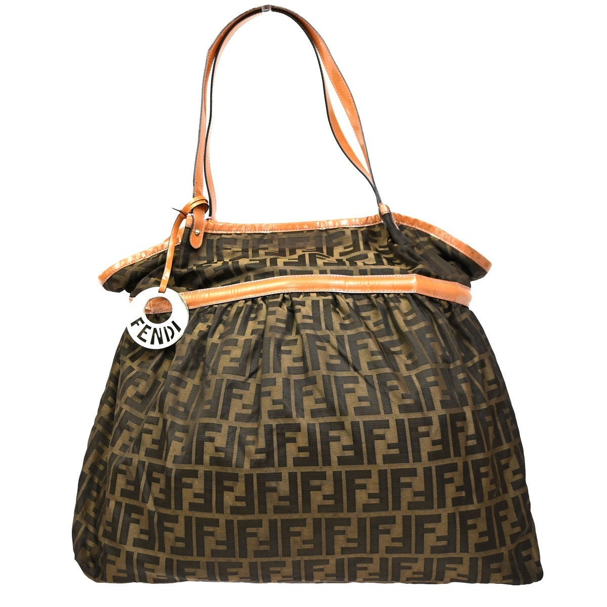 FENDI Zucca Pattern Gathered Shoulder Tote Bag Canvas Patent Leather BN 38CA729