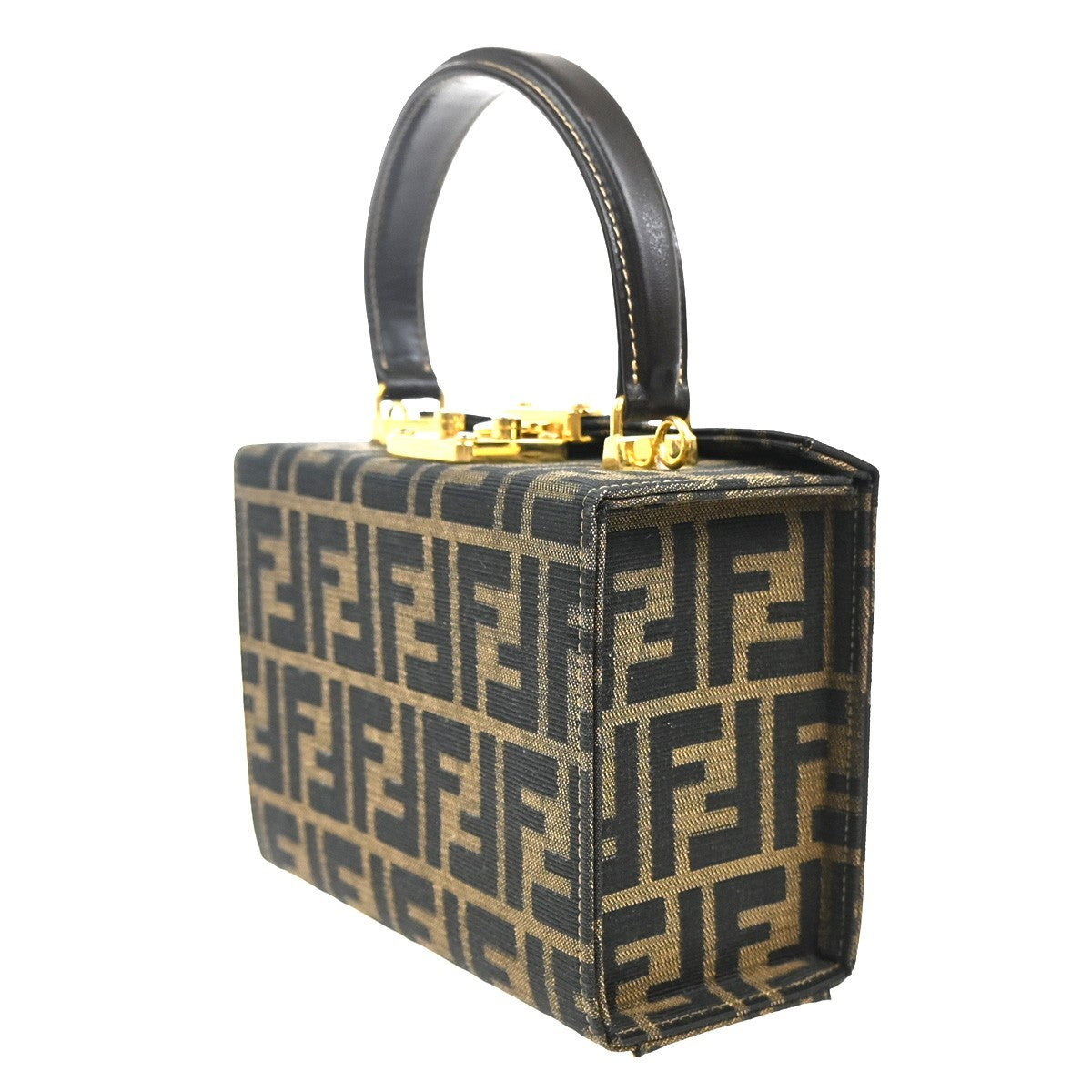 FENDI Zucca Pattern Shoulder Hand Vanity Bag Canvas Leather Italy 11MA316