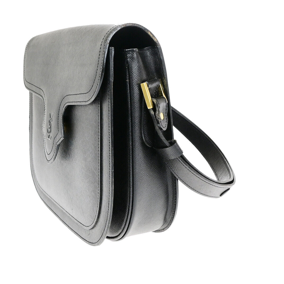 YVES SAINT LAURENT YSL Logo Shoulder Bag Leather Black GHW 83YG375