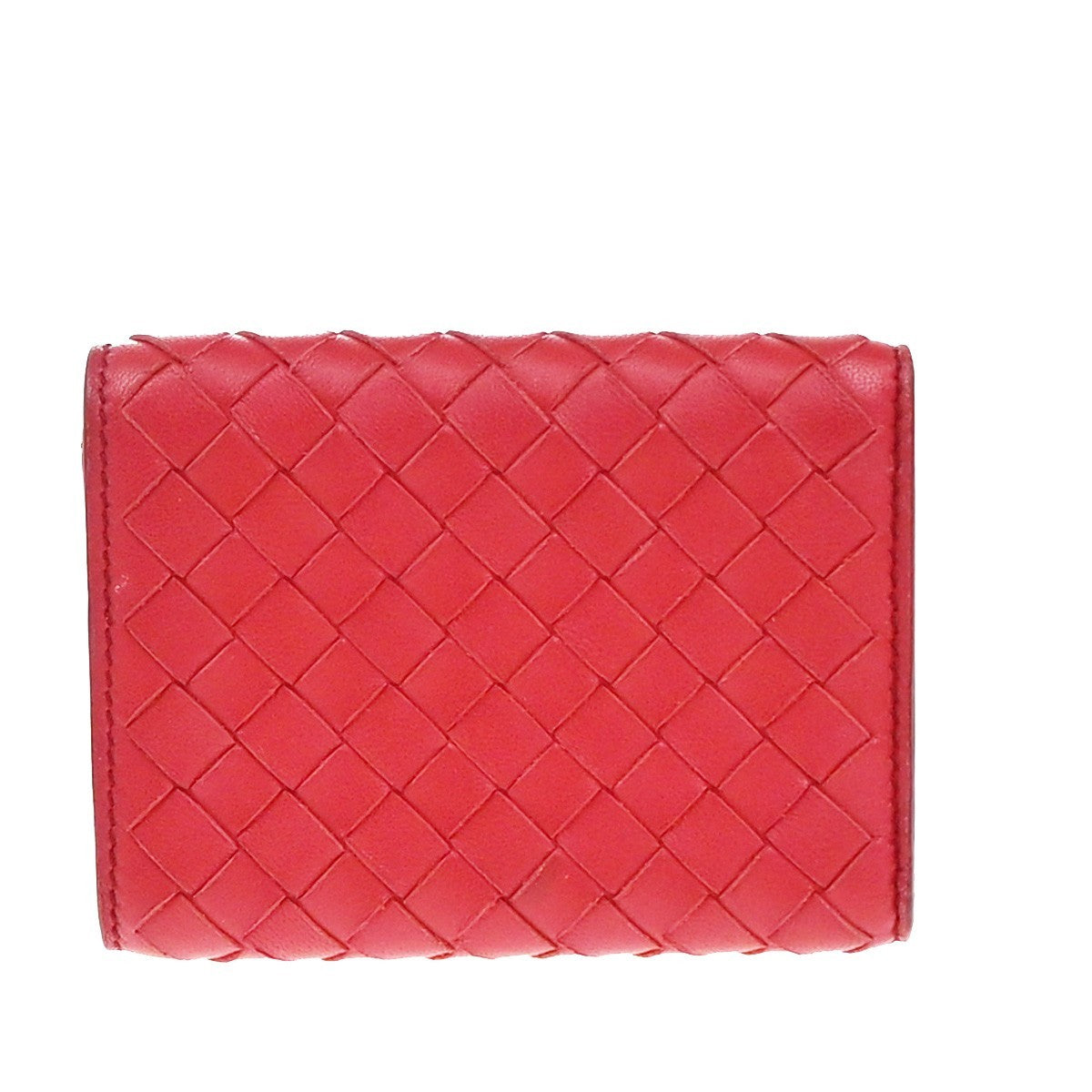 BOTTEGA VENETA INTRECCIATO Trifold Compact Wallet Leather Red Italy 30EF906