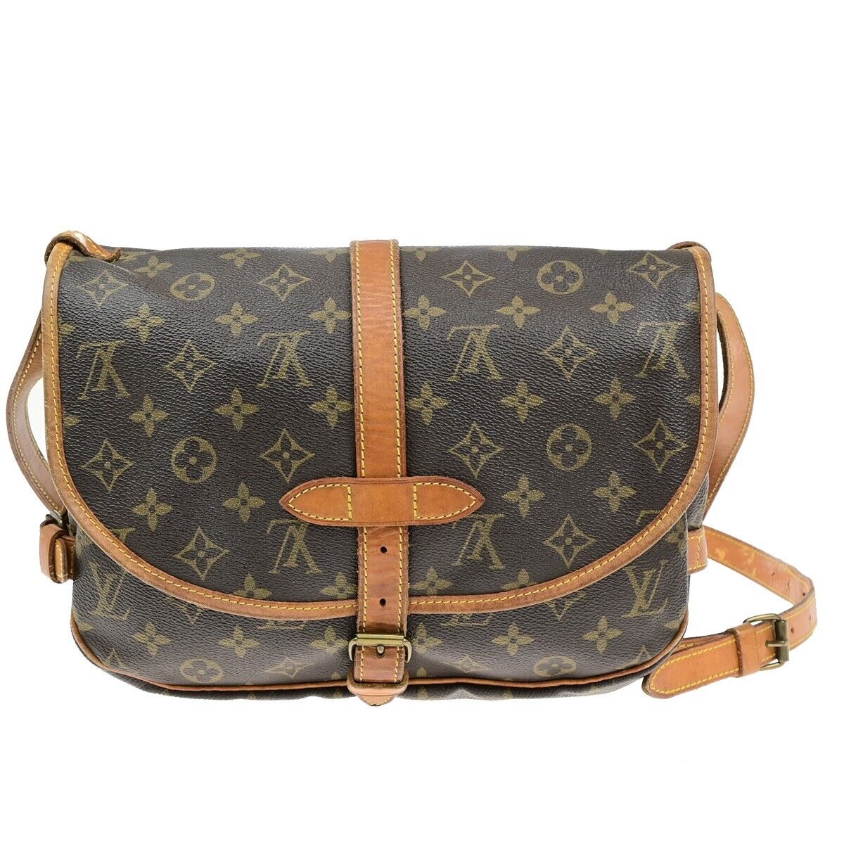 LOUIS VUITTON Logo Saumur 30 Shoulder Bag Monogram Leather Brown M42256 76EE027