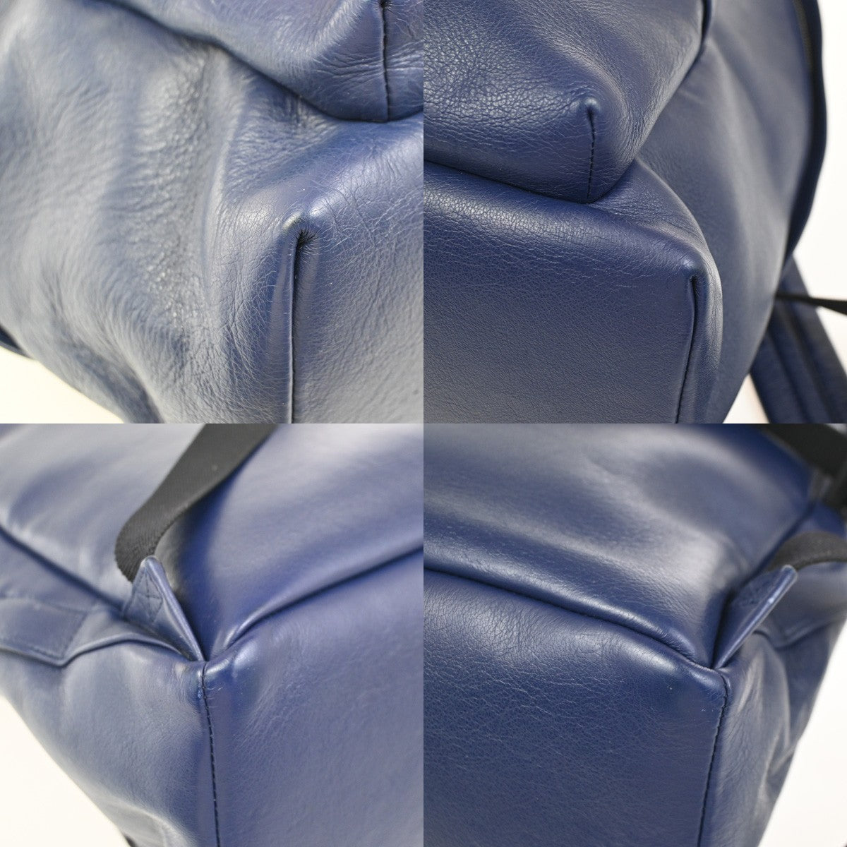 BALENCIAGA Logo Everyday Backpack Adjustable Strap Leather Blue Italy 12ZA253