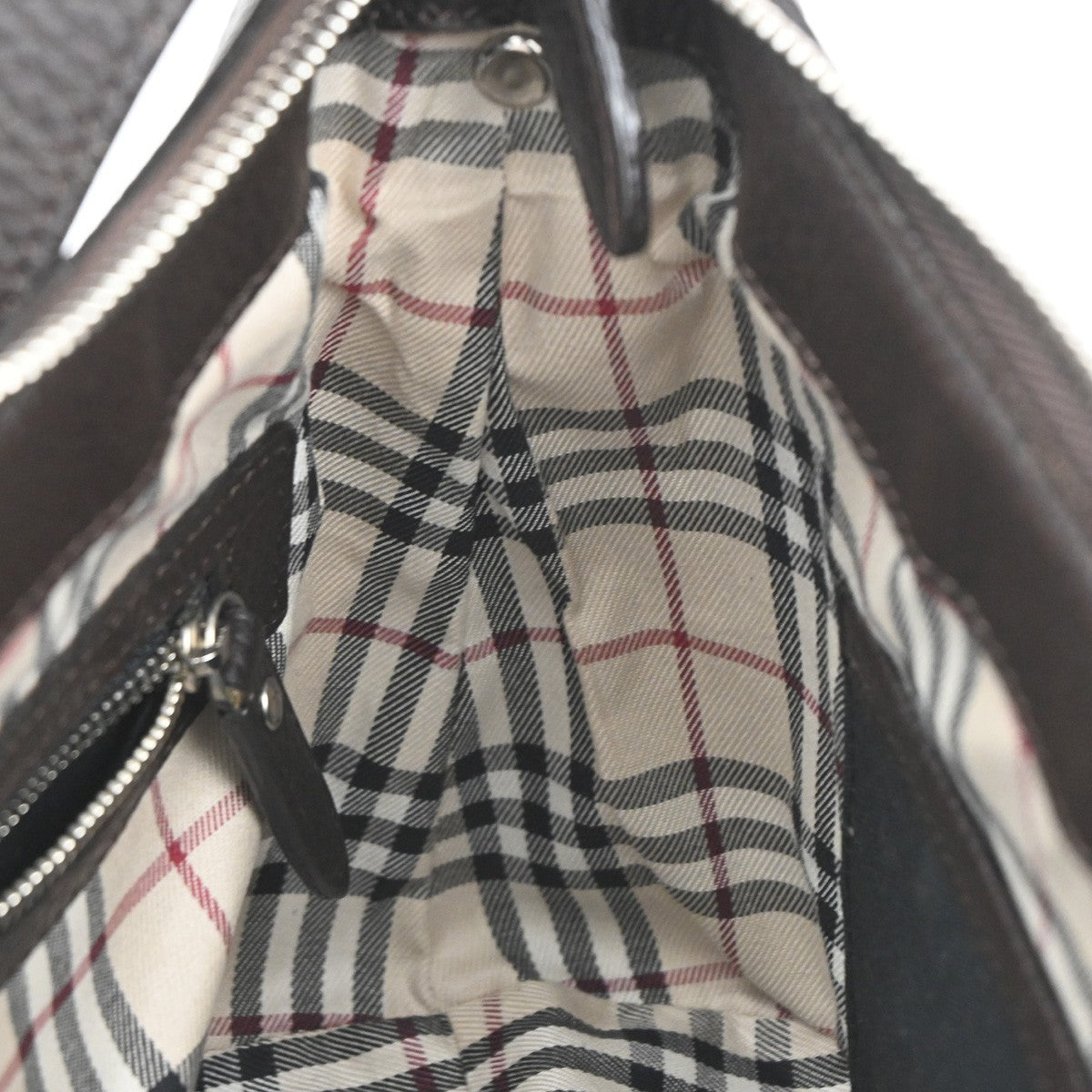 BURBERRY Logo Nova Check Shoulder Bag Leather Brown SHW 62CA380