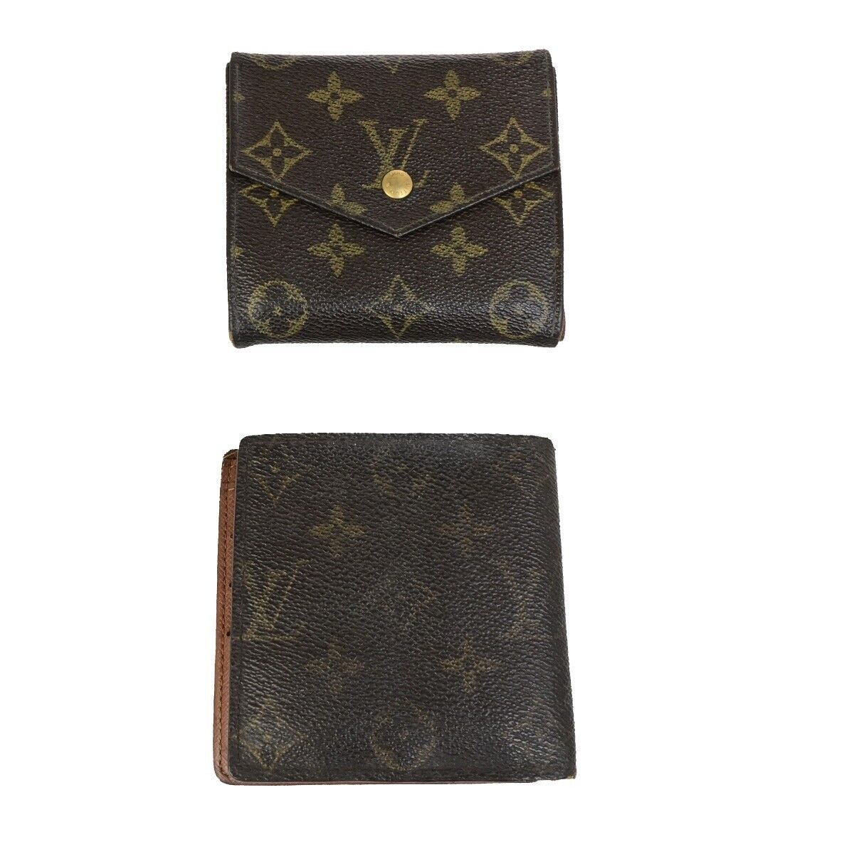 LOUIS VUITTON 2 Set Bifold Trifold Compact Wallet Monogram Leather Brown 02KA446