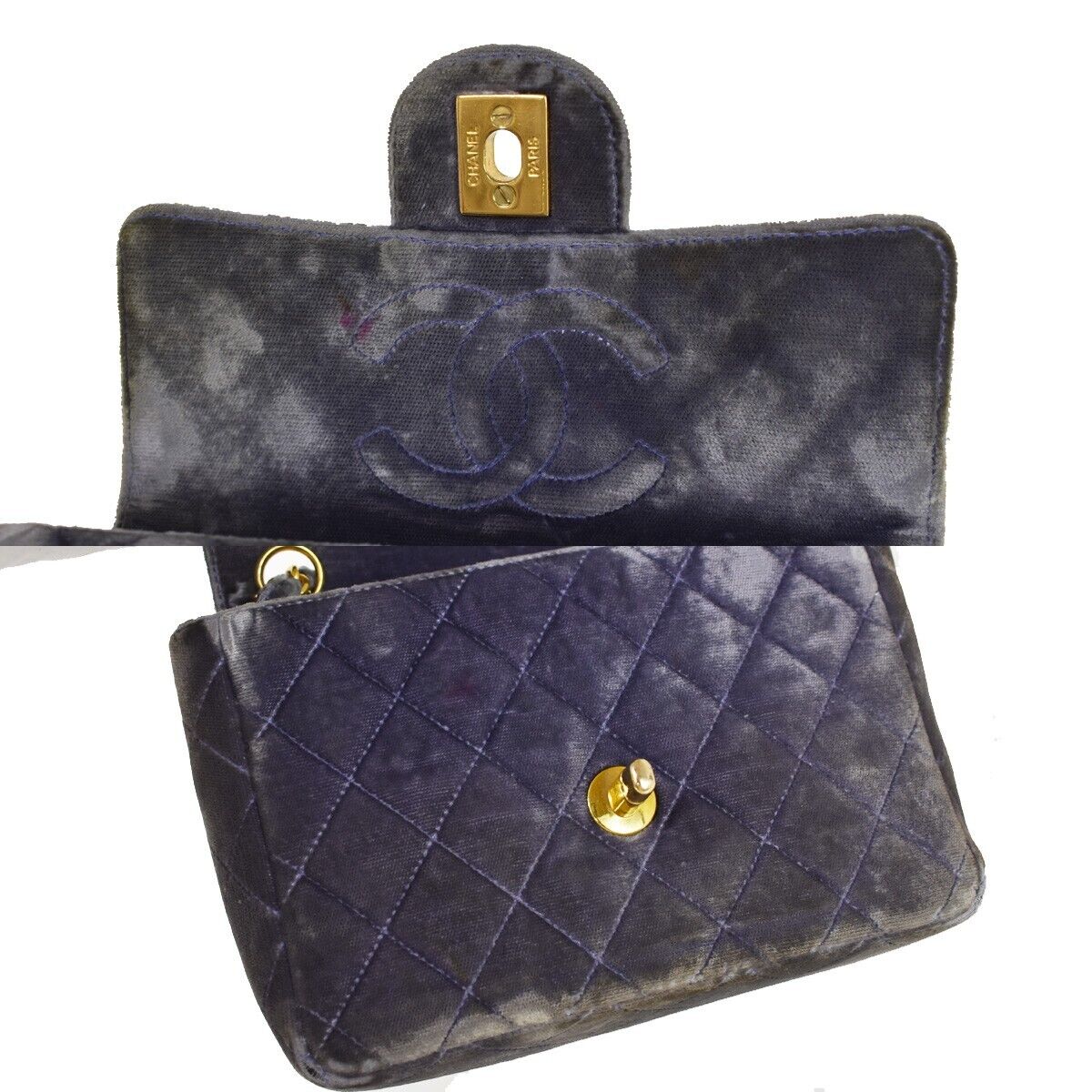 CHANEL CC Mini Matelasse Chain Shoulder Bag Velour Purple GHW Vintage 41FA170