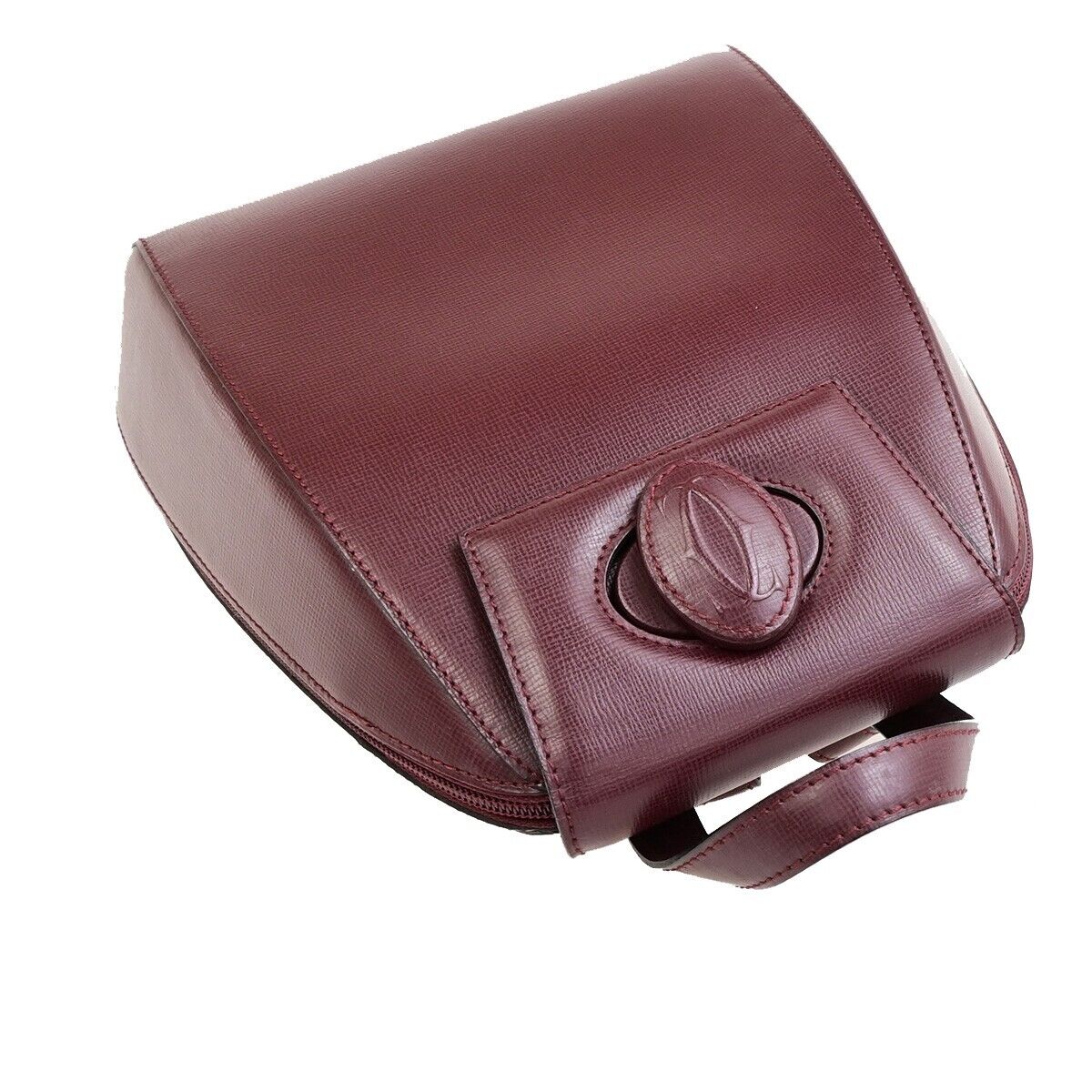 MUST DE CARTIER 2C Logo Back Pack  Leather Bordeaux Gold Made in France 35EA250