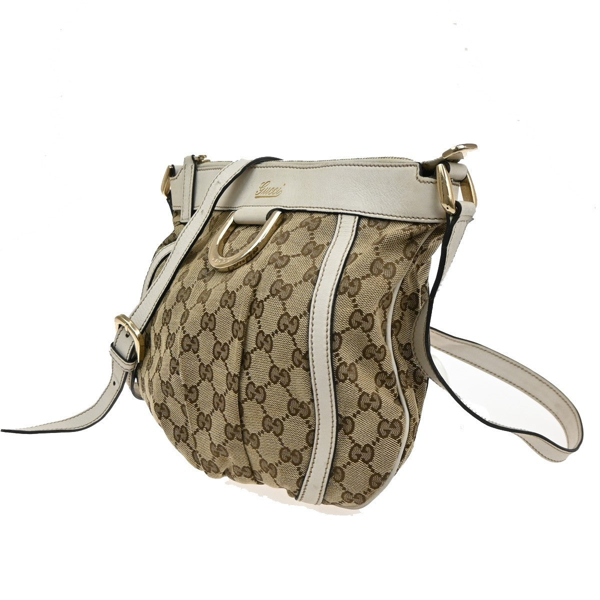GUCCI Abbey GG Pattern Shoulder Bag Canvas Leather Brown white GHW 88SA096