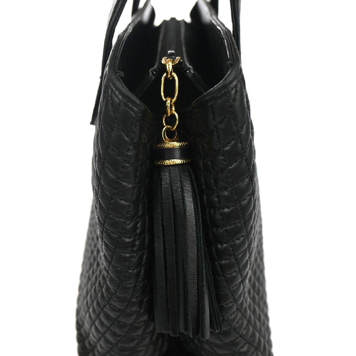 BALLY B Logo Fringe Tassel Shoulder Hand Bag Leather Black Gold-Plated 02EA083