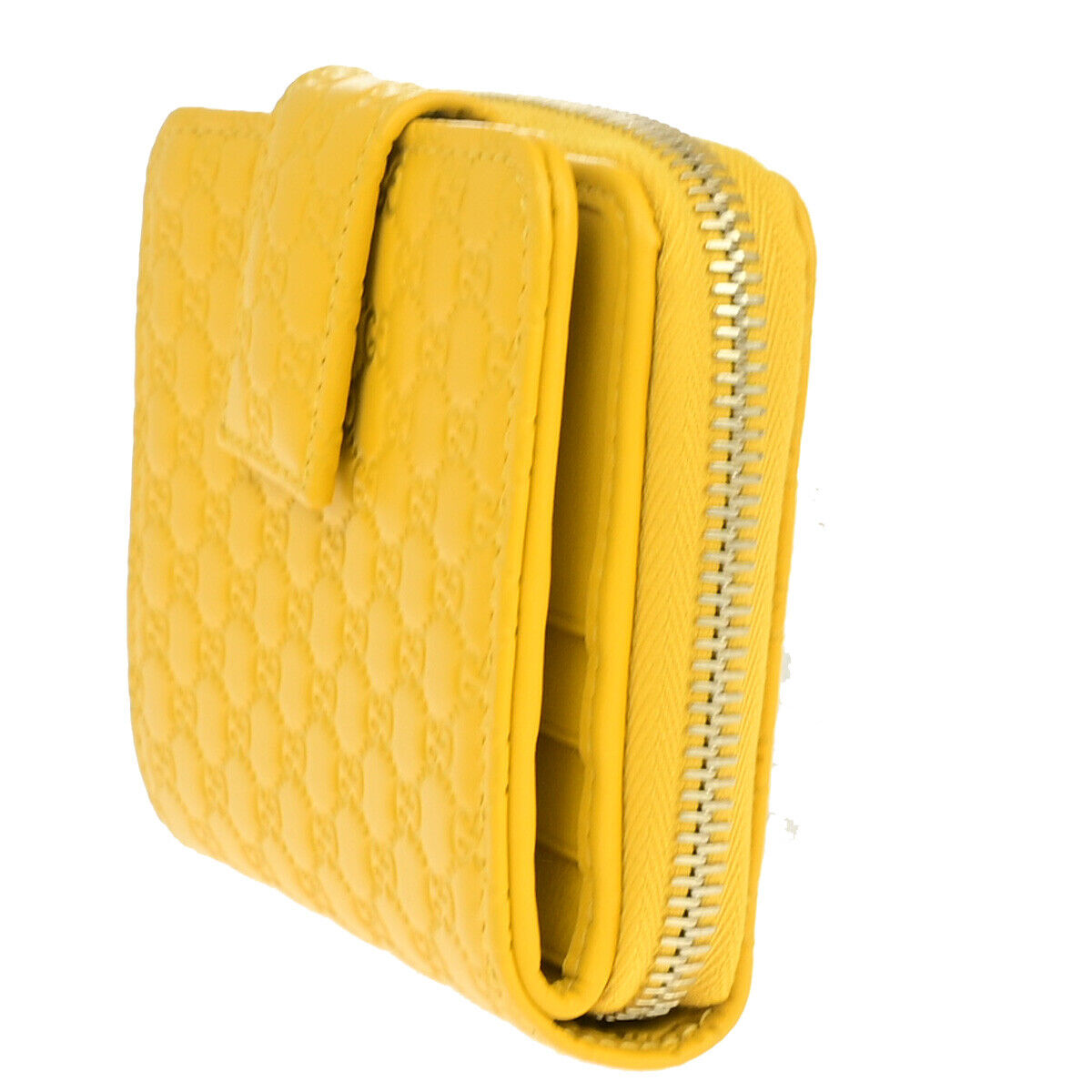 GUCCI Logo Micro GG Pattern Bifold Wallet Purse Leather Yellow GHW Italy 86YF035