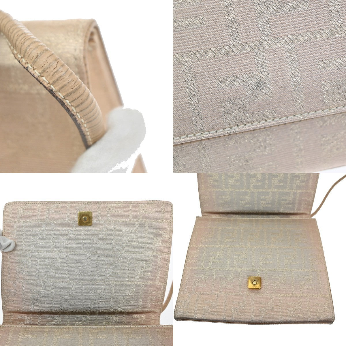 FENDI Zucca Pattern Flap Shoulder Bag Canvas Leather Pink Beige Italy 87KC934