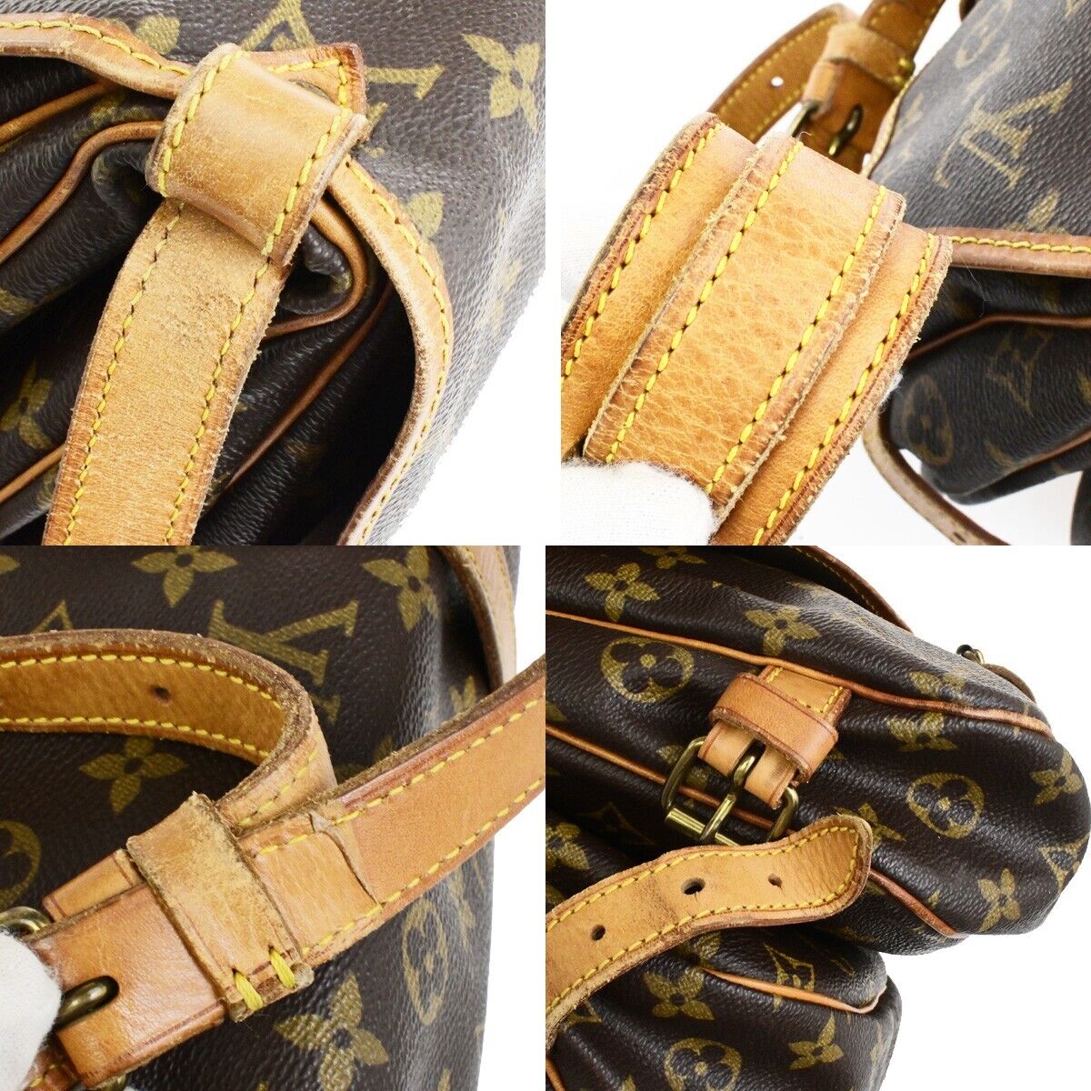 LOUIS VUITTON Logo Saumur 30 Shoulder Bag Monogram Leather Brown M42256 31EE059