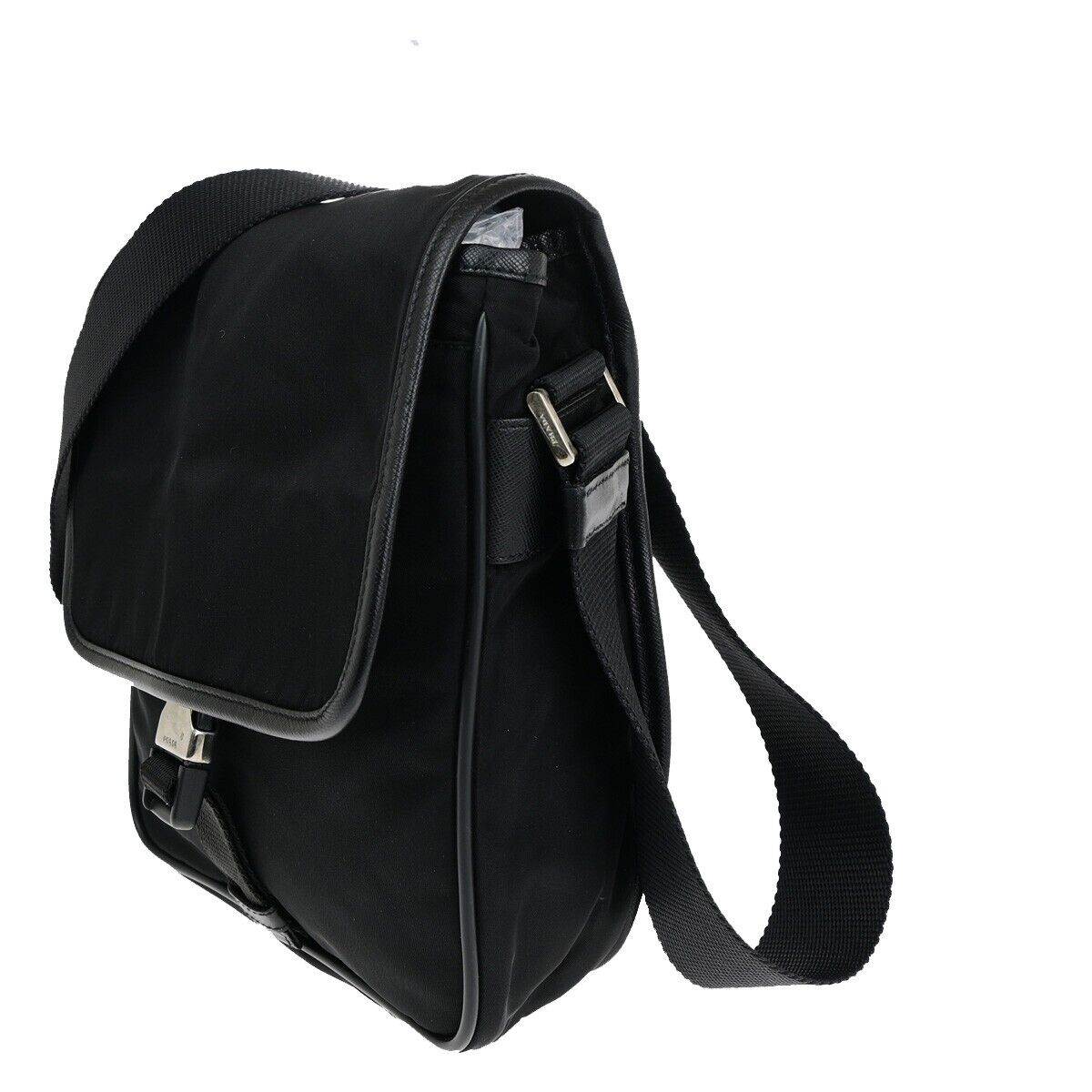 PRADA MILANO Tessuto Messenger Shoulder Bag Nylon Leather Black Silver 87EB675