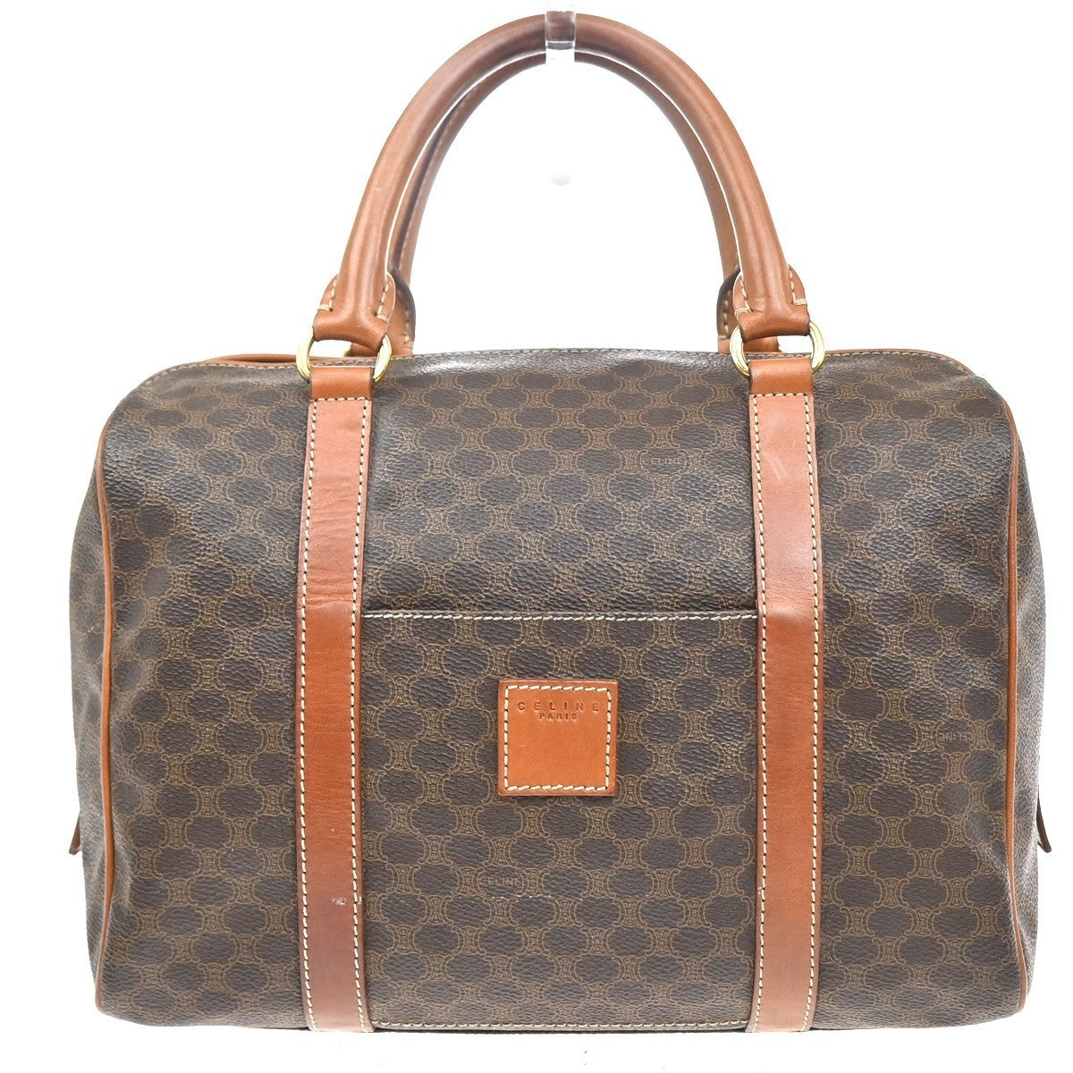 CELINE Logo Macadam Pattern Hand Bag PVC Leather Brown GHW Italy 69KC201