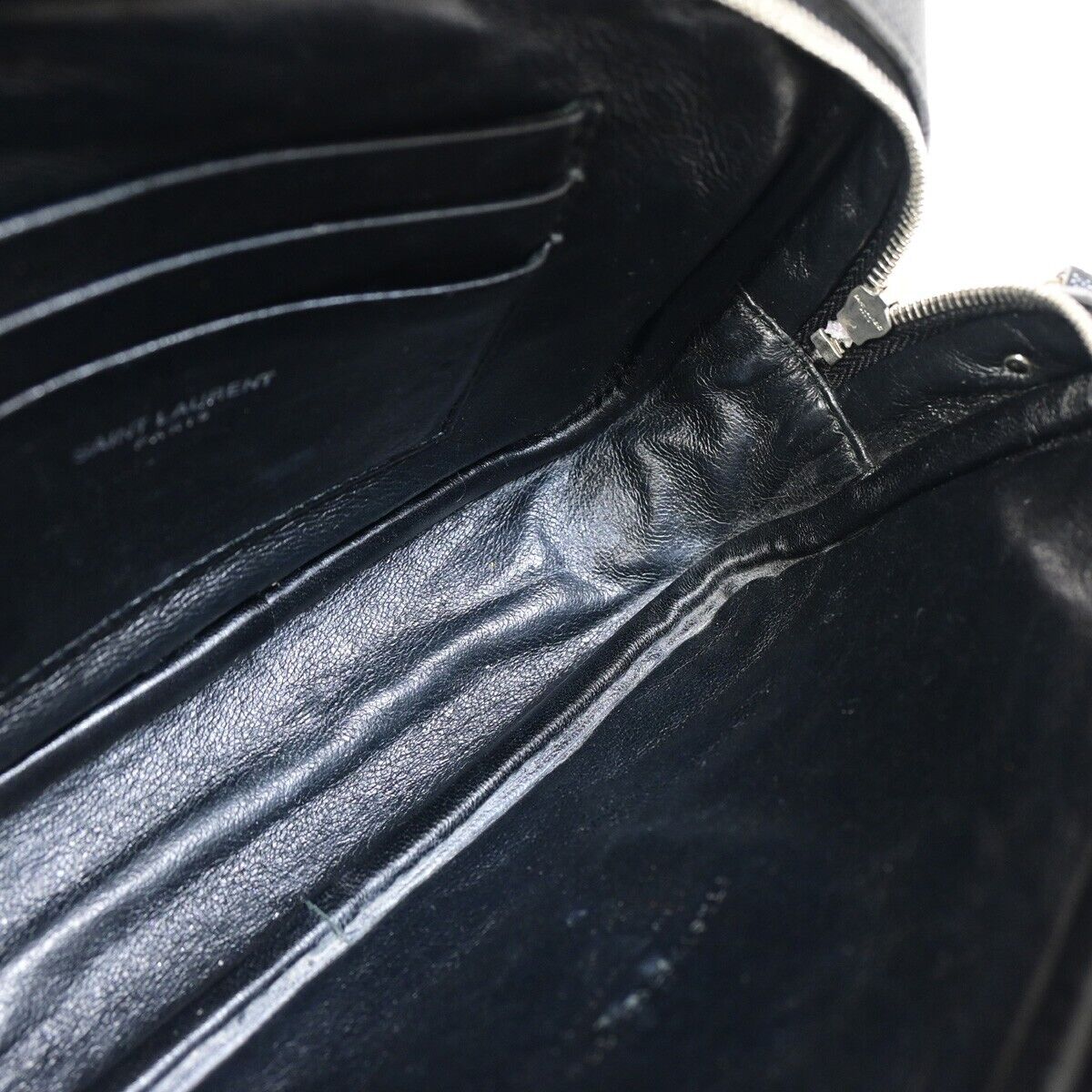 SAINT LAURENT YSL Logo Lou Chain Mini Shoulder Bag Leather Black SHW 675RJ866