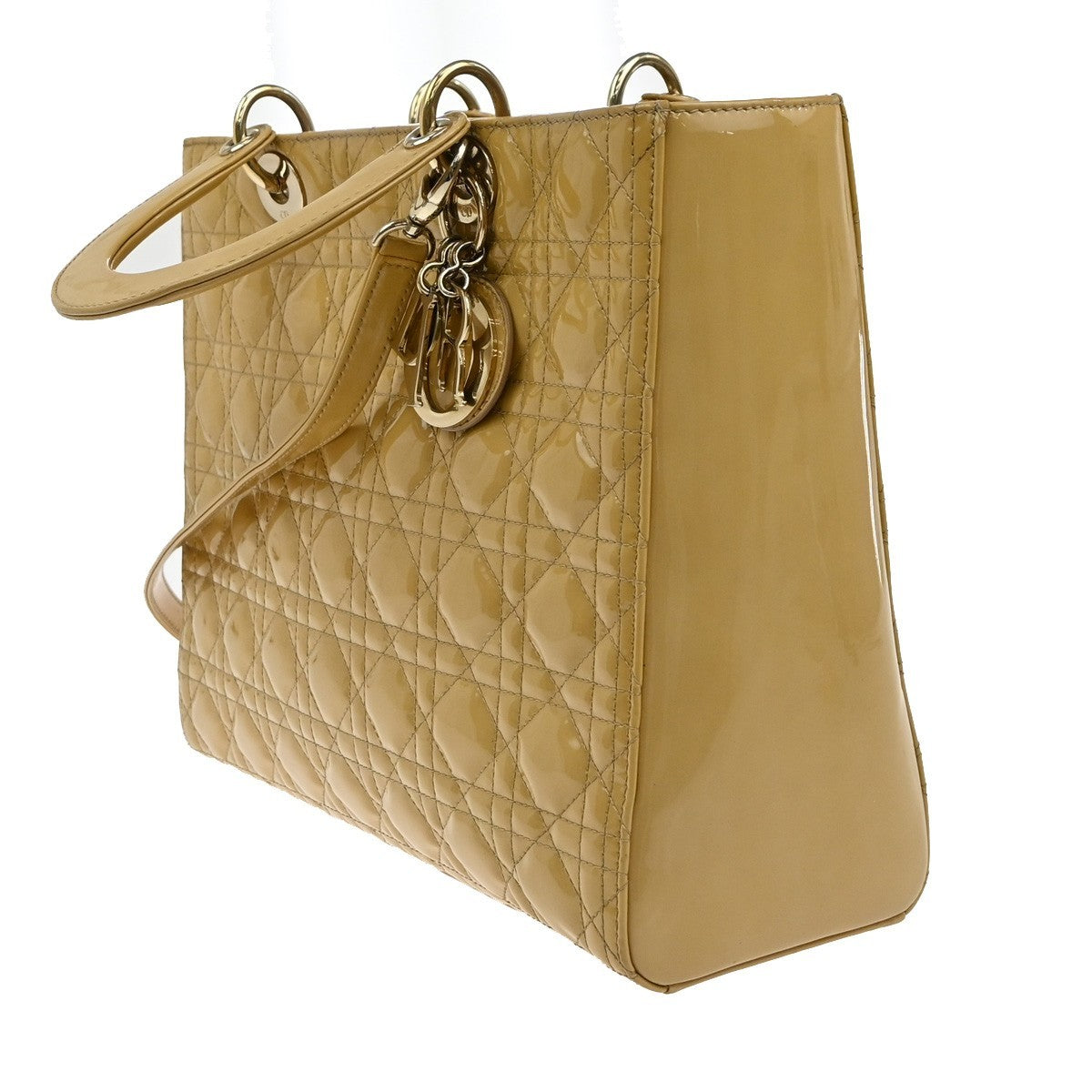 CHRISTIAN DIOR Lady Cannage 2Way Shoulder Hand Bag Patent Leather Yellow 41RF874