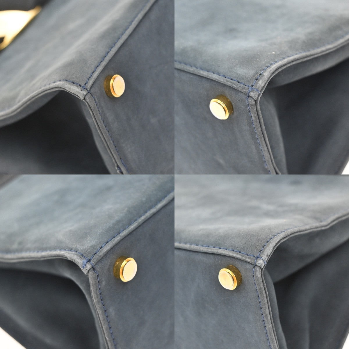 SALVATORE FERRAGAMO Vara Hand Bag Suede Leather Navy Blue Gold Italy 69KB383