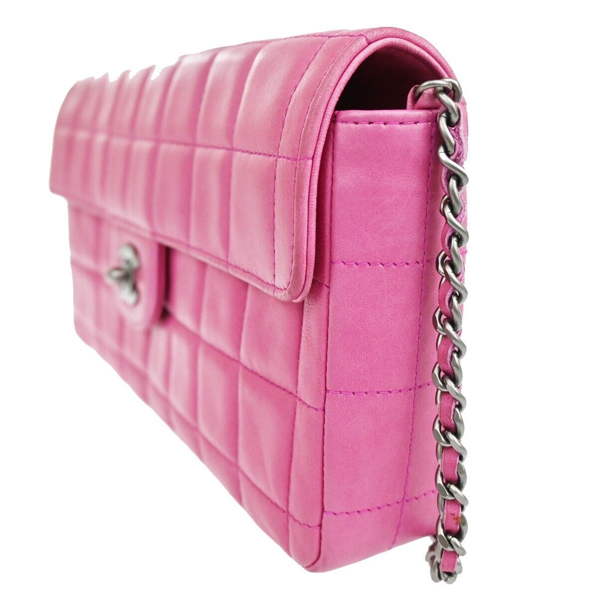 CHANEL CC Logo Chocolate Bar Chain Shoulder Bag Leather Magenta France 325RH263