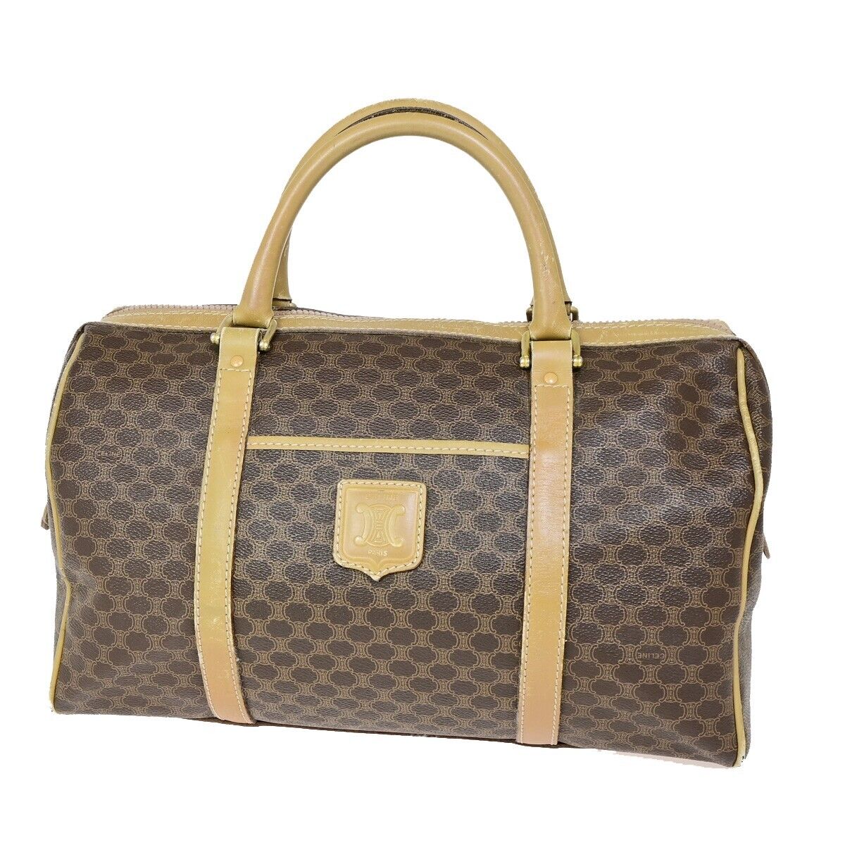 CELINE Macadam Pattern Travel Hand Bag PVC Leather Brown Italy 09FA744